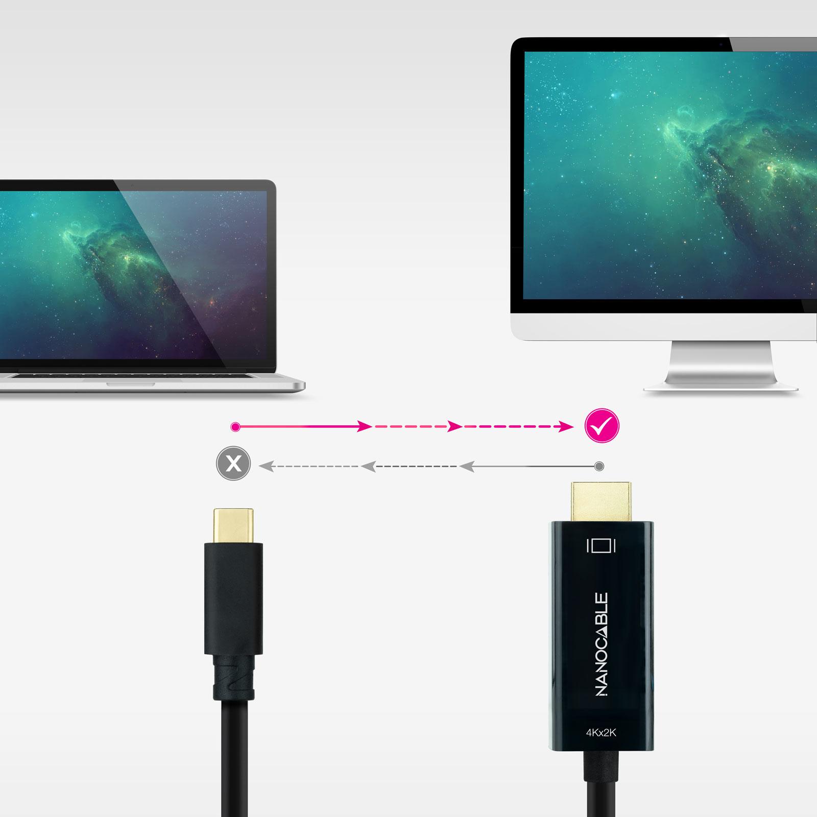 Nanocable - Cable Conversor Nanocable USB-C > HDMI 1.4 4K@30HZ 3 M Negro