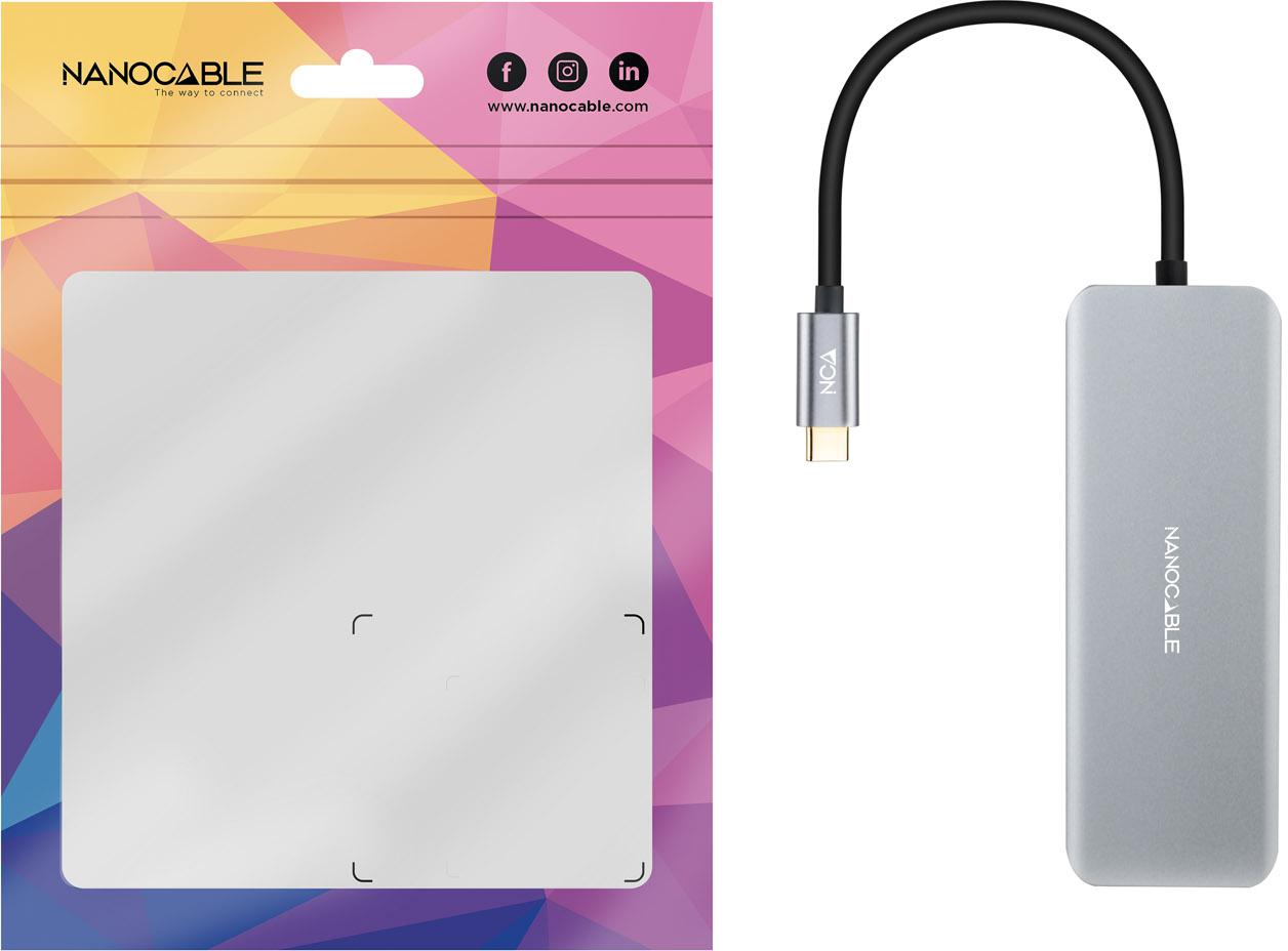 Nanocable - Hub USB-C Nanocable 2x USB-A + 2x USB-C + HDMI + USB-C PD (100W) 15 CM Aluminio