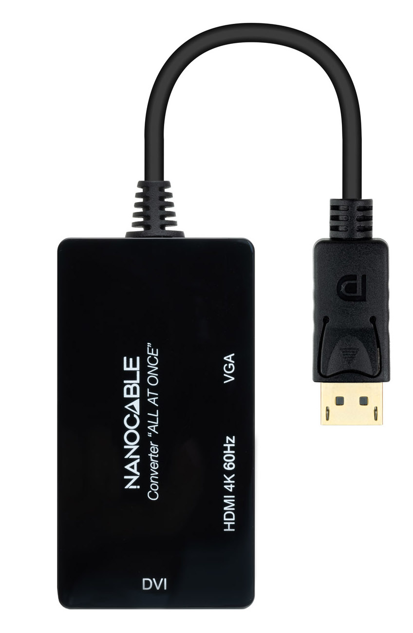 Adaptador NanoCable DisplayPort para HDMI / DVI / VGA 20 CM Negro