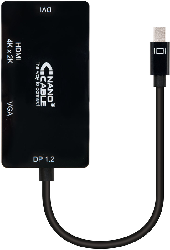 Nanocable - Adaptador NanoCable Mini DisplayPort M para HDMI F / VGA F / DVI F 4K 15 CM Negro