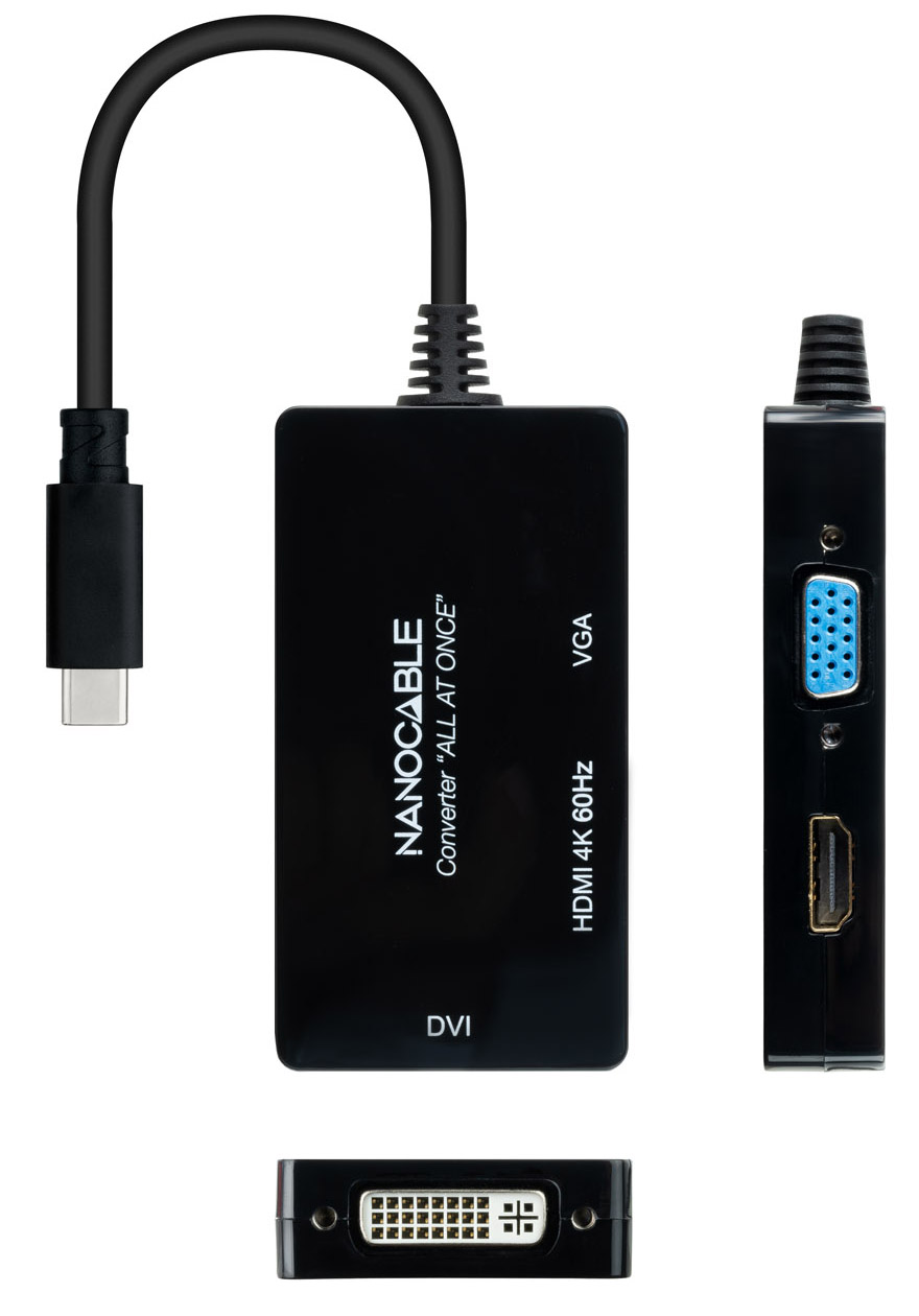 Nanocable - Adaptador NanoCable USB-C para HDMI / DVI / VGA 20 CM Negro