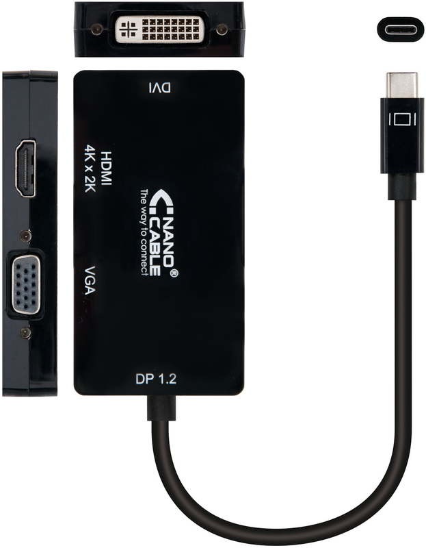 Nanocable - Adaptador NanoCable USB-C M para HDMI F / SVGA F / DVI F10 CM Negro
