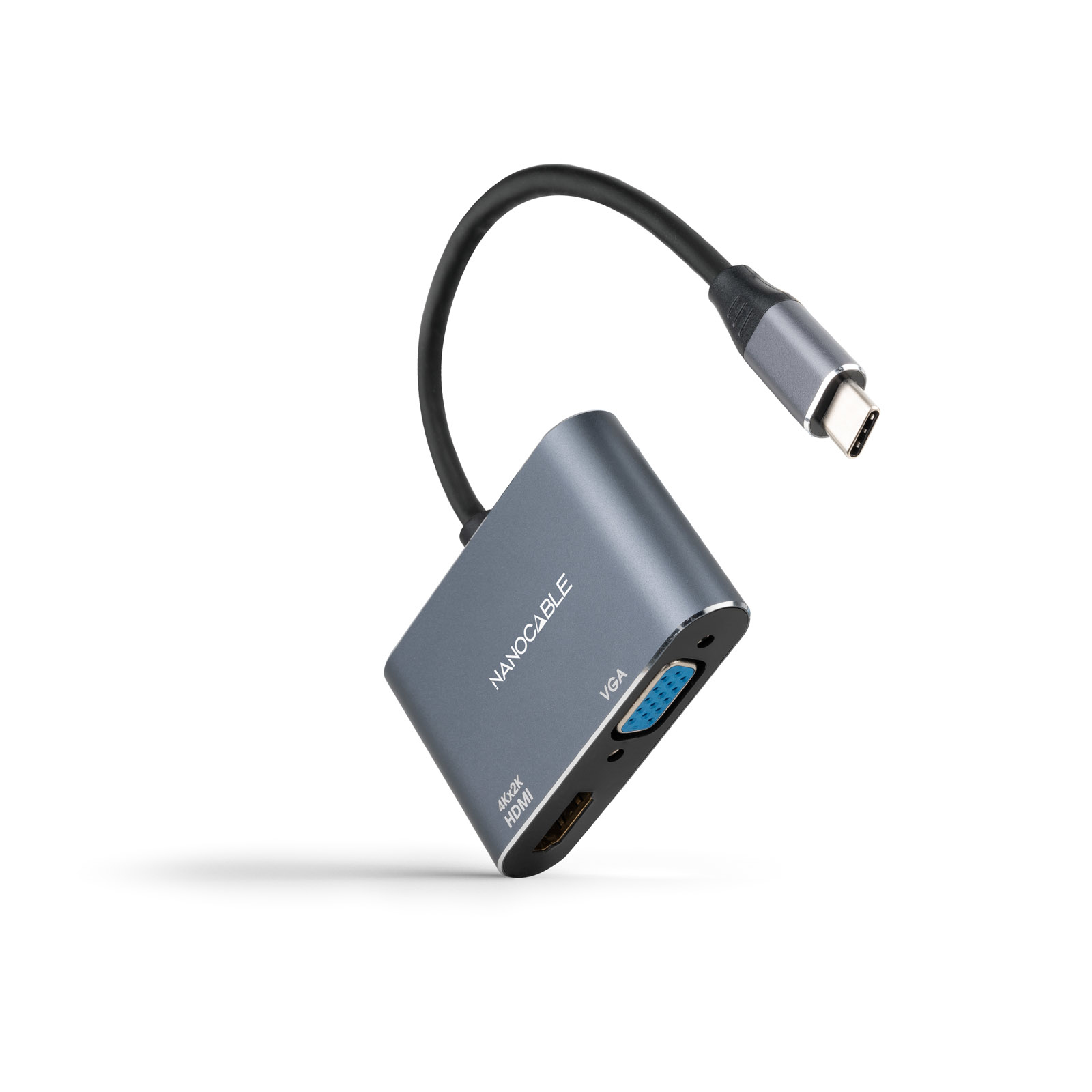 Adaptador Nanocable USB-C > HDMI + VGA 15CM Gris Compatible con Thunderbolt 3