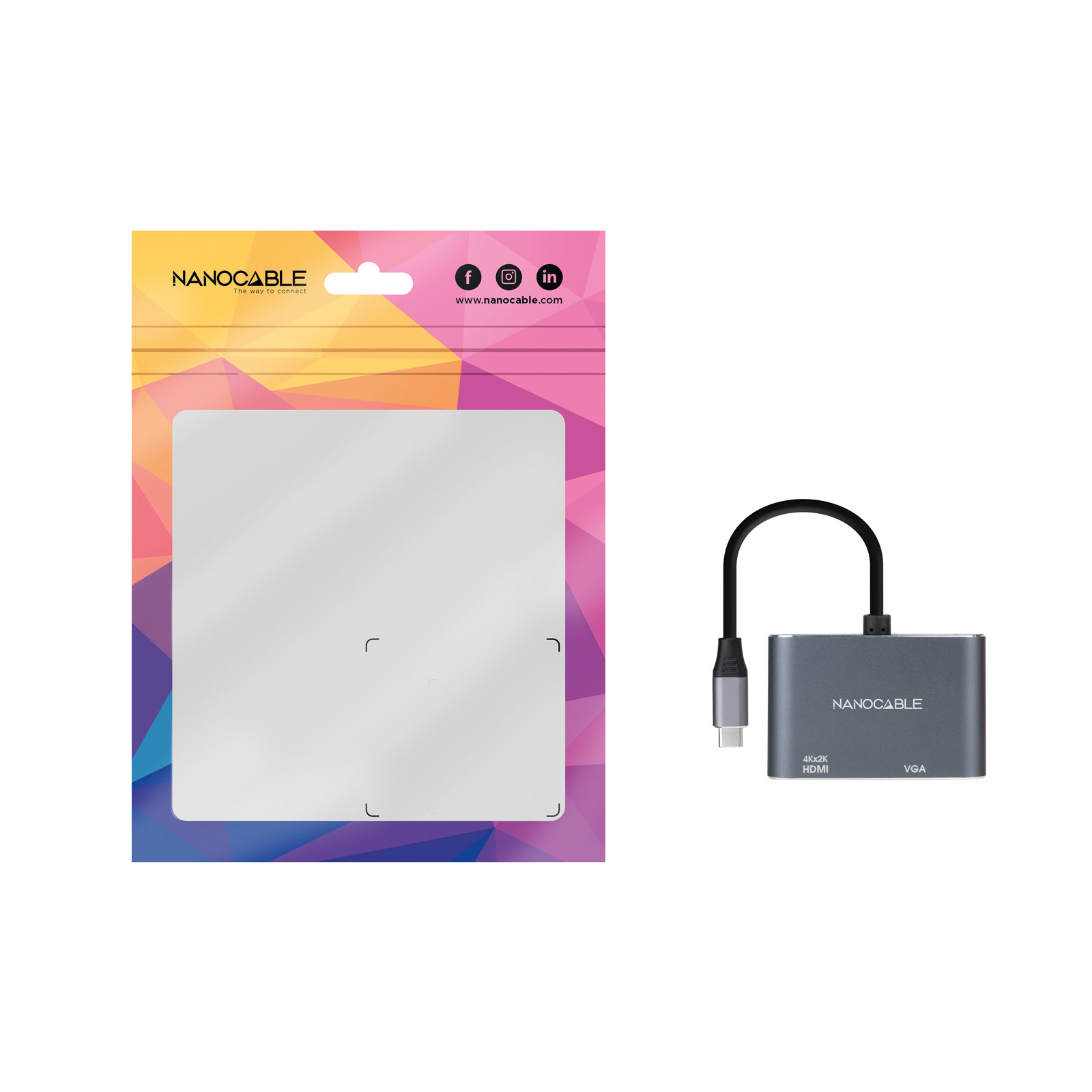 Nanocable - Adaptador Nanocable USB-C > HDMI + VGA 15CM Gris Compatible con Thunderbolt 3