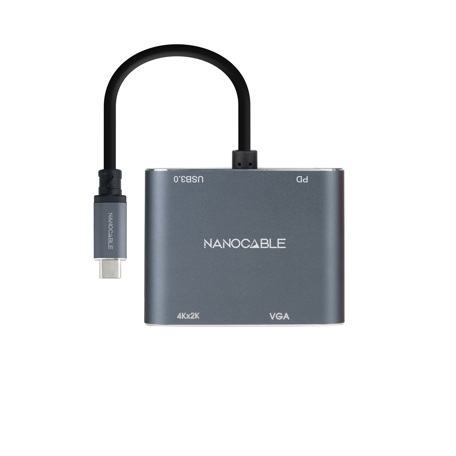 Nanocable - Adaptador Nanocable USB-C > HDMI + VGA + USB3.0 + USB-C (PD 60W) 15CM Gris Compatible con Thunderbolt 3