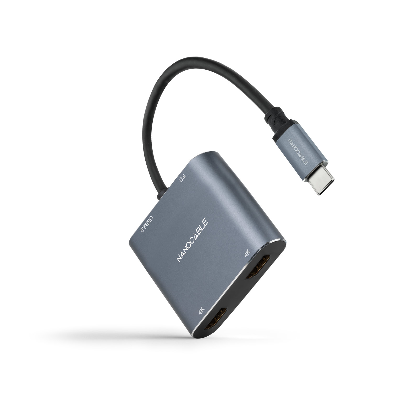 Adaptador Nanocable USB-C > 2xHDMI + USB2.0 + USB-C (PD60W) Compatible con Thunderbolt 3