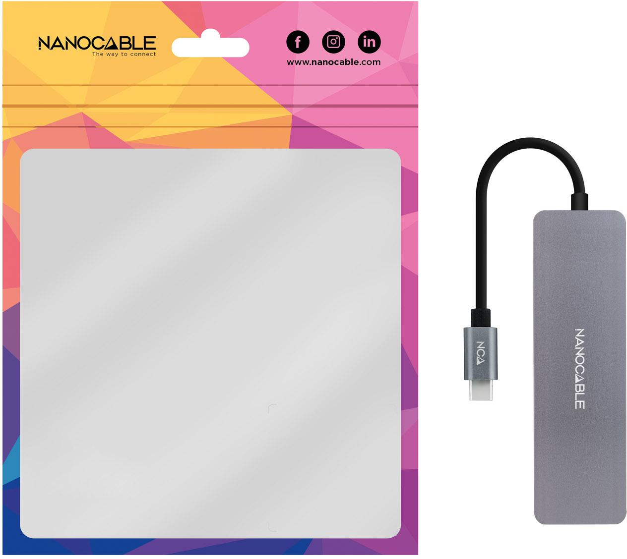 Nanocable - Hub USB-C Nanocable 3x USB 3.0 Type A + 1x USB-C 10 CM Gris
