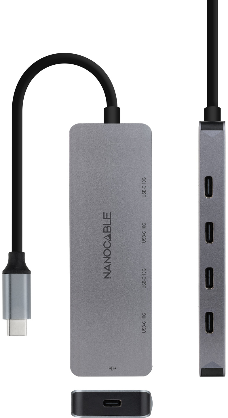 Nanocable - Hub Nanocable USB-C > 4xUSB-C + USB-C PD 100W 10 CM Gris