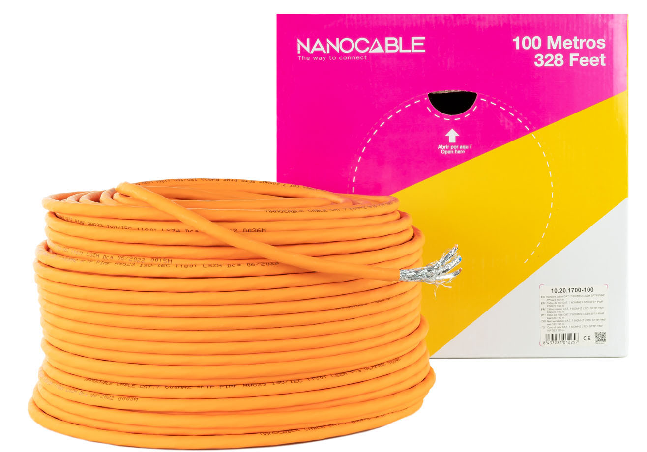 Nanocable - Bobina de Red NanoCable RJ45 LSZH CAT.7 600MHZ SFTP AWG26 100 M Naranja