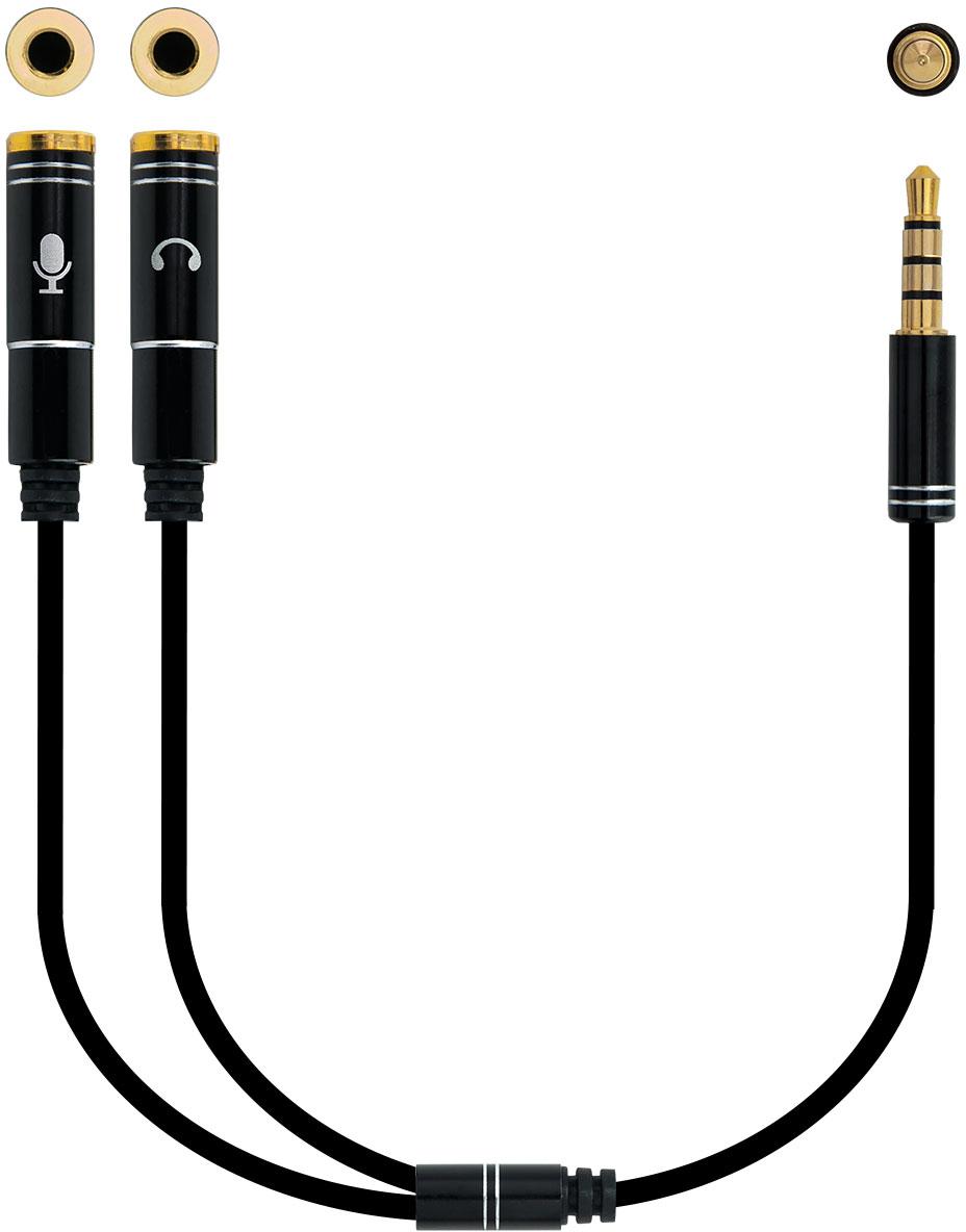 Cable de Divisão Audio NanoCable Jack 3,5/M 4 PINOS - 2x Jack 3,5/H 3 PINOS 30 CM Negro