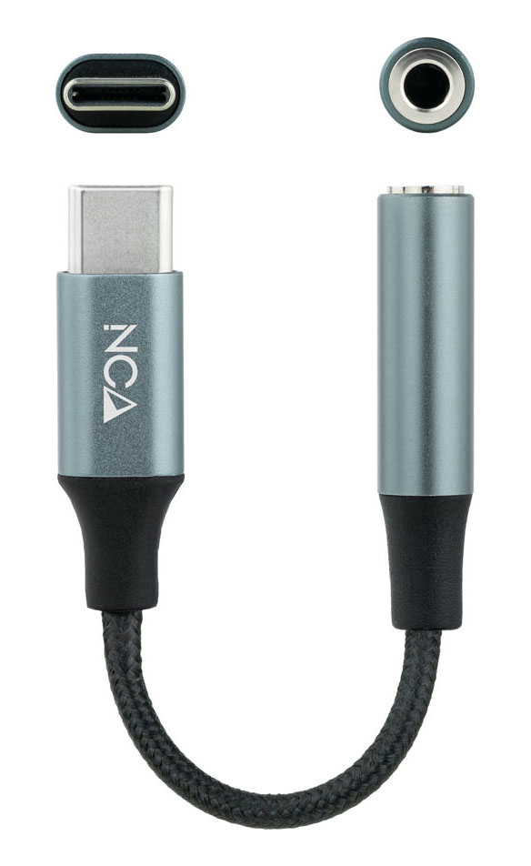 Cable Conversor de Audio NanoCable USB-C/M - Jack 3.5/F 11 CM Negro/Gris