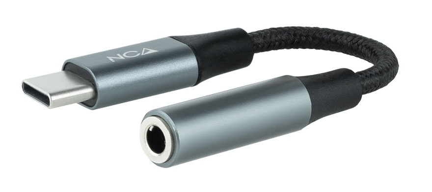 Nanocable - Cable Conversor de Audio NanoCable USB-C/M - Jack 3.5/F 11 CM Negro/Gris