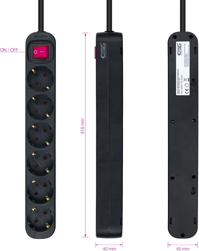 Nanocable - Regleta NanoCable 6 Tomas com switch 1.4 M Negro