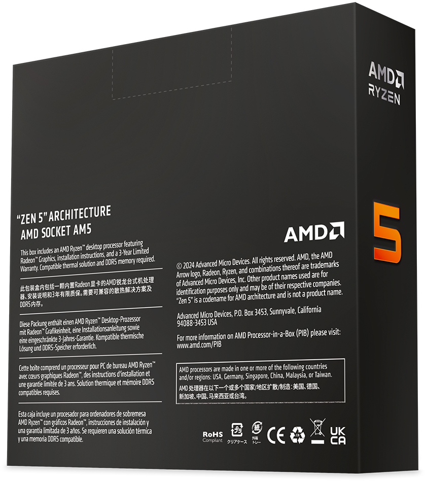 AMD - Procesador AMD Ryzen 5 9600X 6-Core (3.9GHz-5.4GHz) 32MB AM5