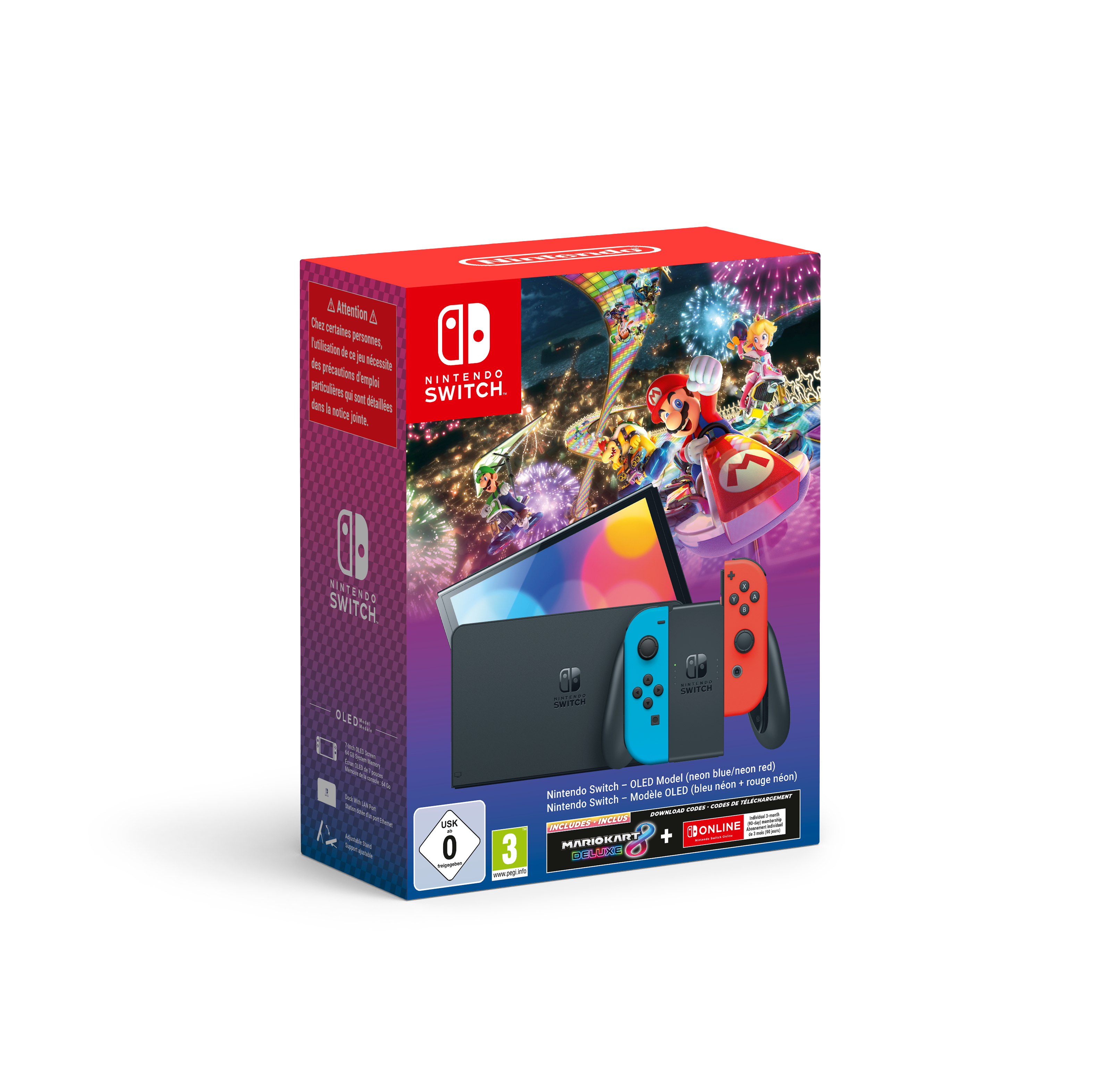 Consola Nintendo Switch OLED Azul/Rojo Néon+MK8 (código de descarga)+ 3meses NSO
