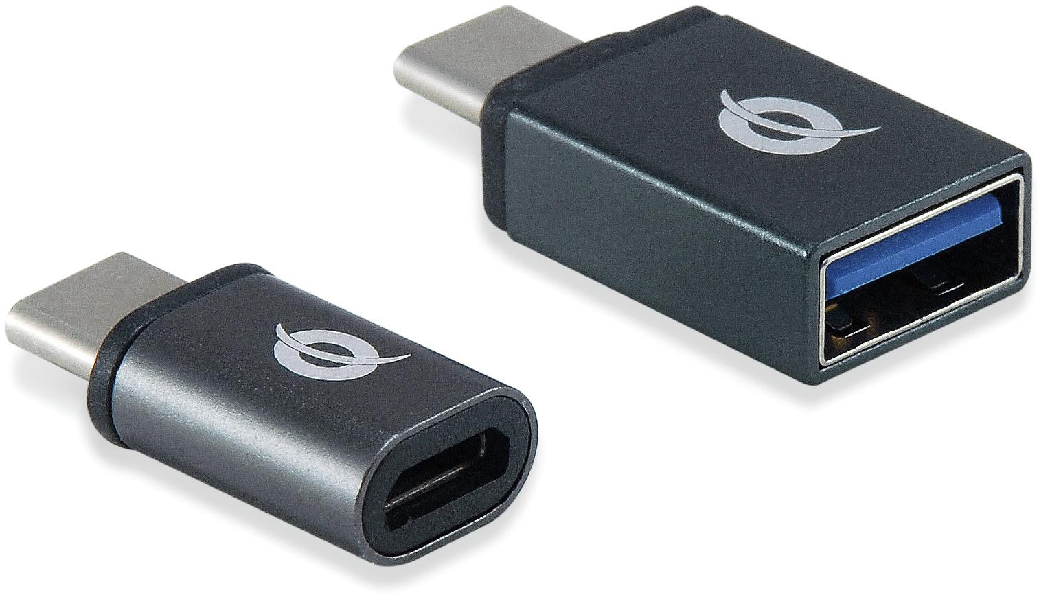 Adaptador Conceptronic USB-C Macho > USB-A Hembra + USB-C > MicroUSB Negro