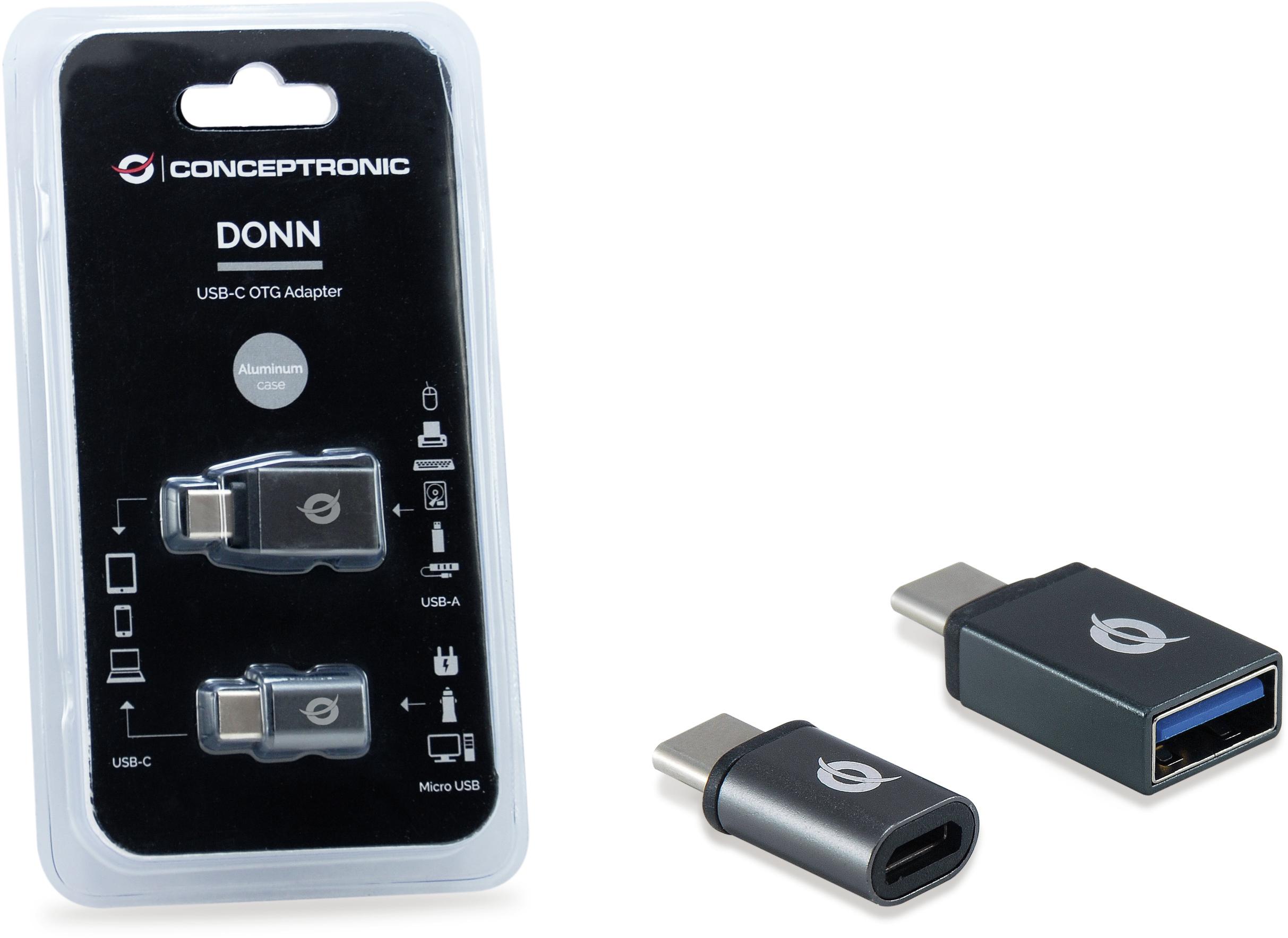 Conceptronic - Adaptador Conceptronic USB-C Macho > USB-A Hembra + USB-C > MicroUSB Negro