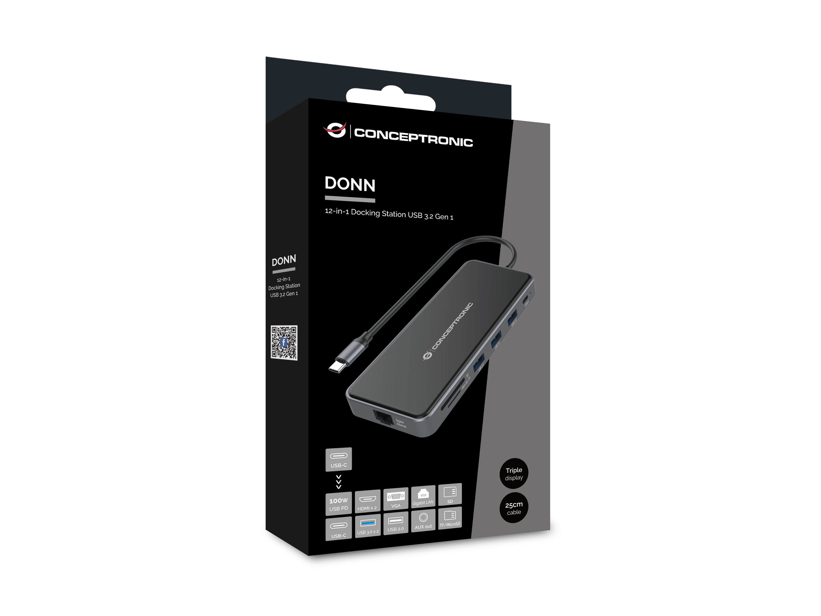 Conceptronic - HUB USB 12 en 1 USB-C 3.2 > 3x USB-A 3.0 + 2x HDMI + VGA + USB 2.0 + Gigabit + USB-C (PD100W) + Lector de Tarjetas + Audio