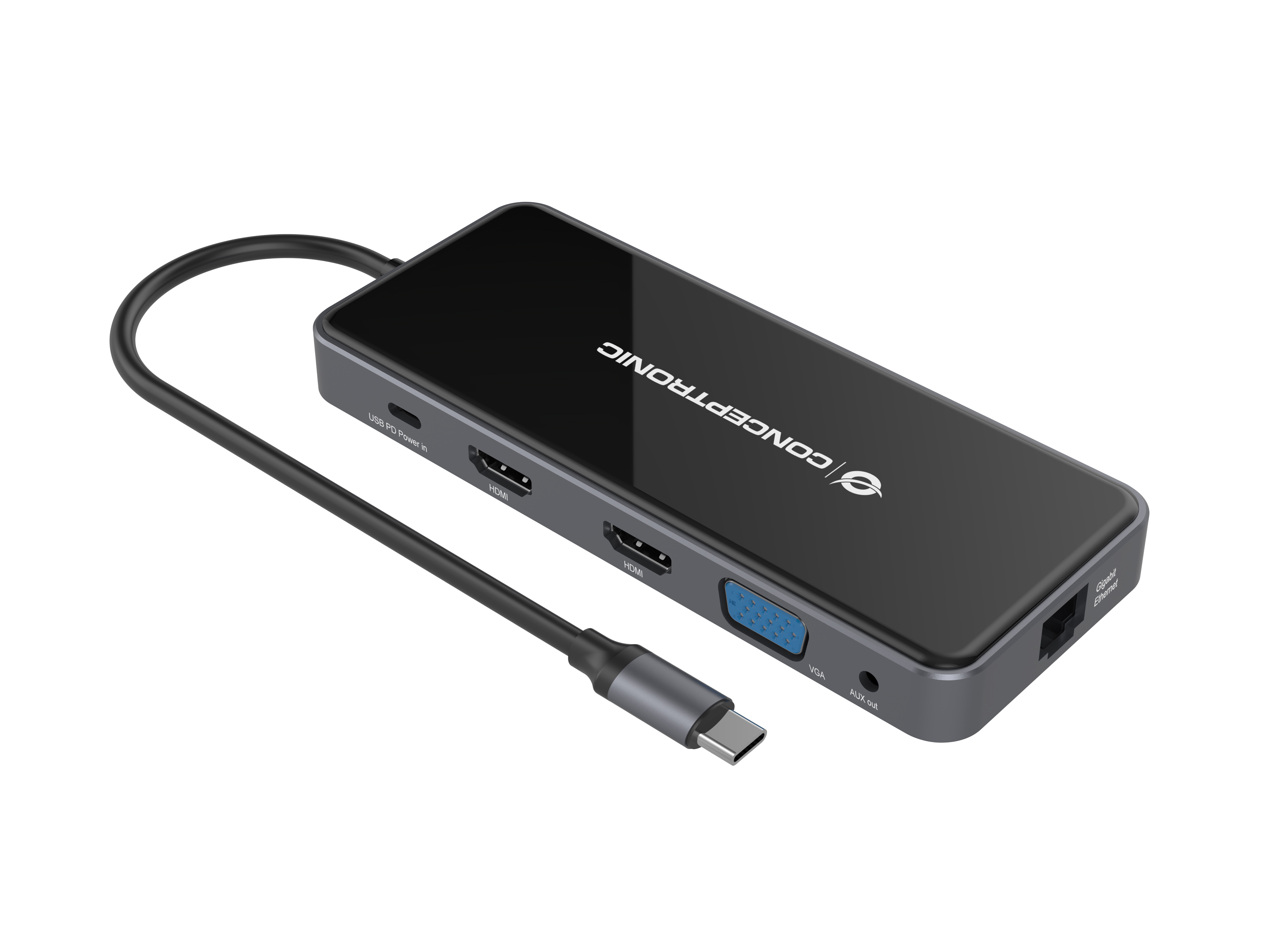 Conceptronic - HUB USB 12 en 1 USB-C 3.2 > 3x USB-A 3.0 + 2x HDMI + VGA + USB 2.0 + Gigabit + USB-C (PD100W) + Lector de Tarjetas + Audio