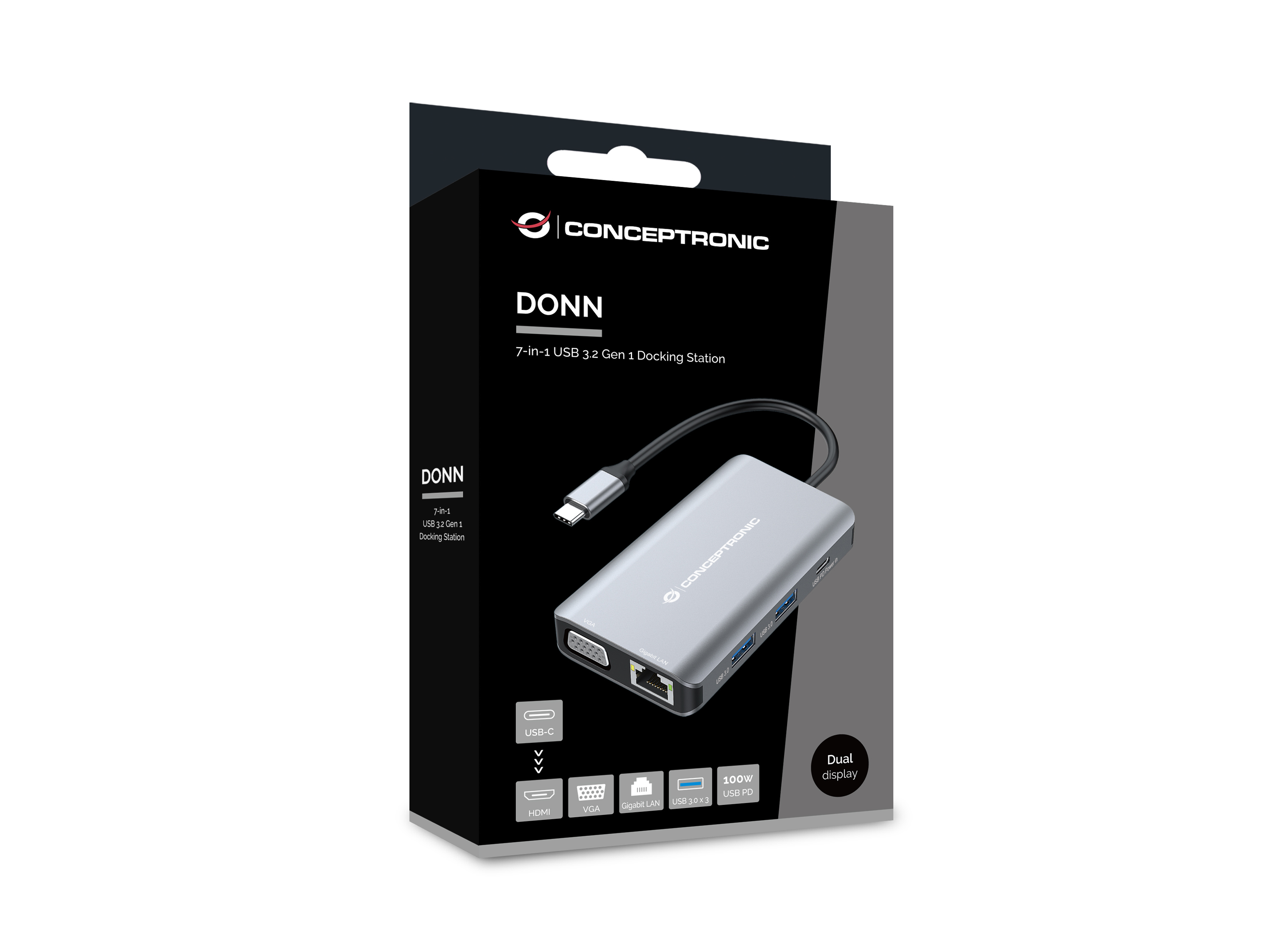 Conceptronic - HUB USB Conceptronic 7-in-1 USB-C 3.2 > 3x USB-A 3.0  + HDMI + VGA + Gigabit + USB-C (PD100W)