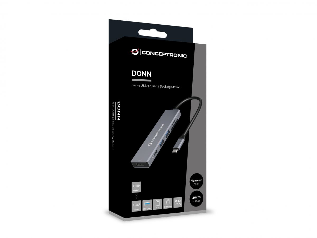 Conceptronic - HUB USB Conceptronic 6-in-1 USB-C 3.2 > 2x USB-A 3.0 + HDMI + USB-C (PD100W) + Lt.Tarjetas