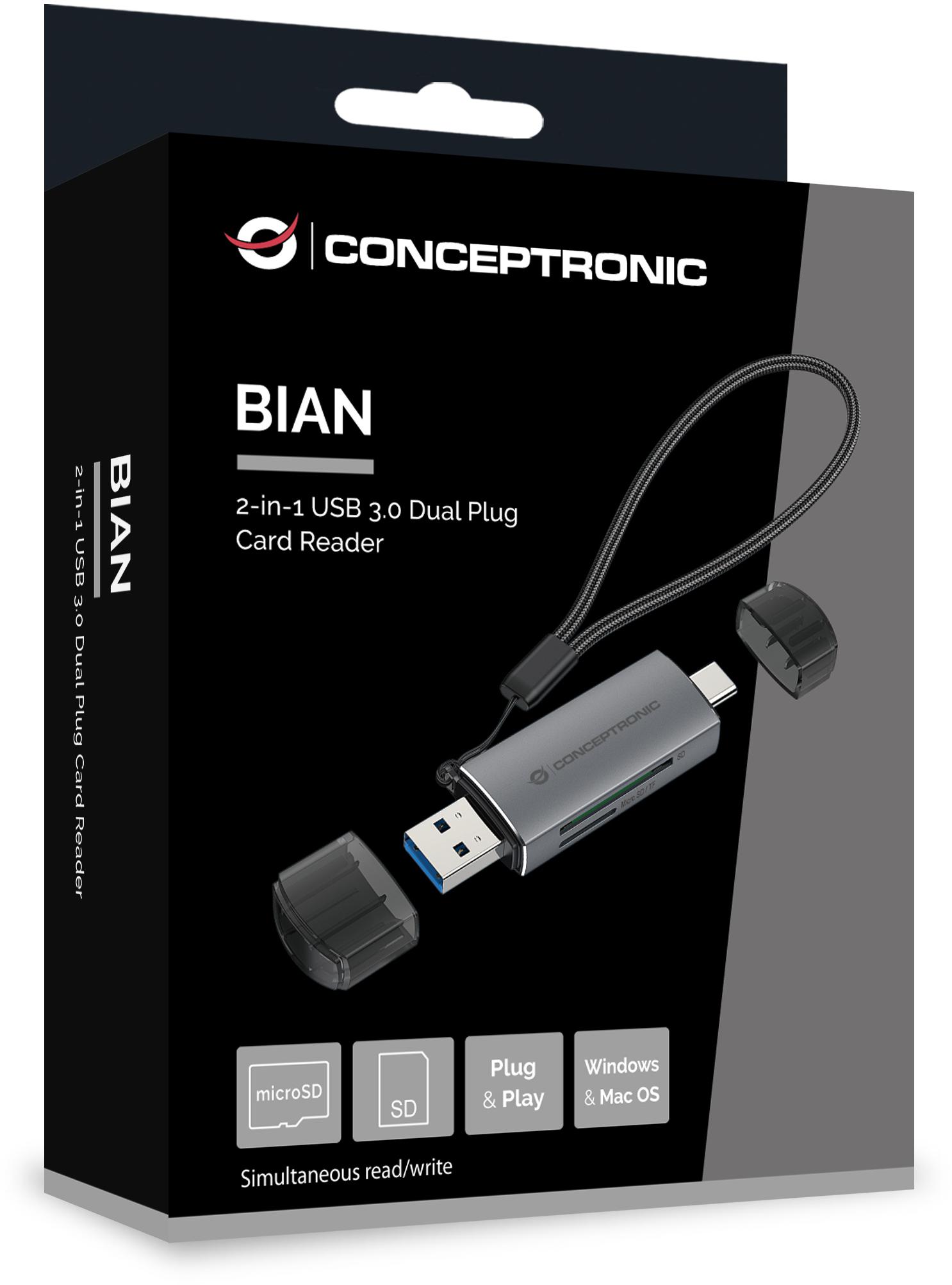 Conceptronic - Lector de Tarjetas Conceptronic Tarjetas SD/MicroSD USB 3.0 USB-C