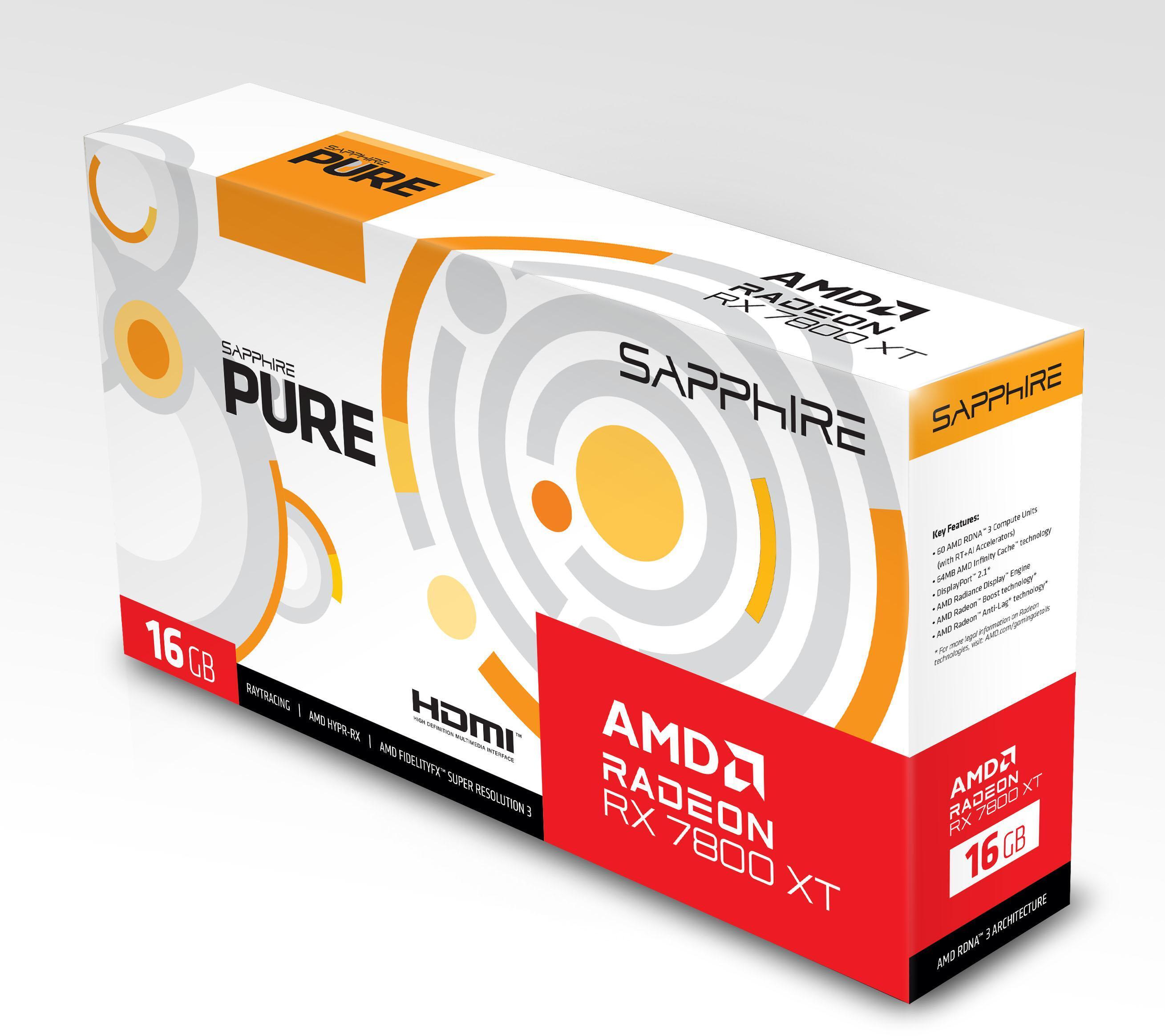 Sapphire - ** B Grade ** Tarjeta Gráfica Sapphire Radeon RX 7800 XT Pure 16GB GDDR6