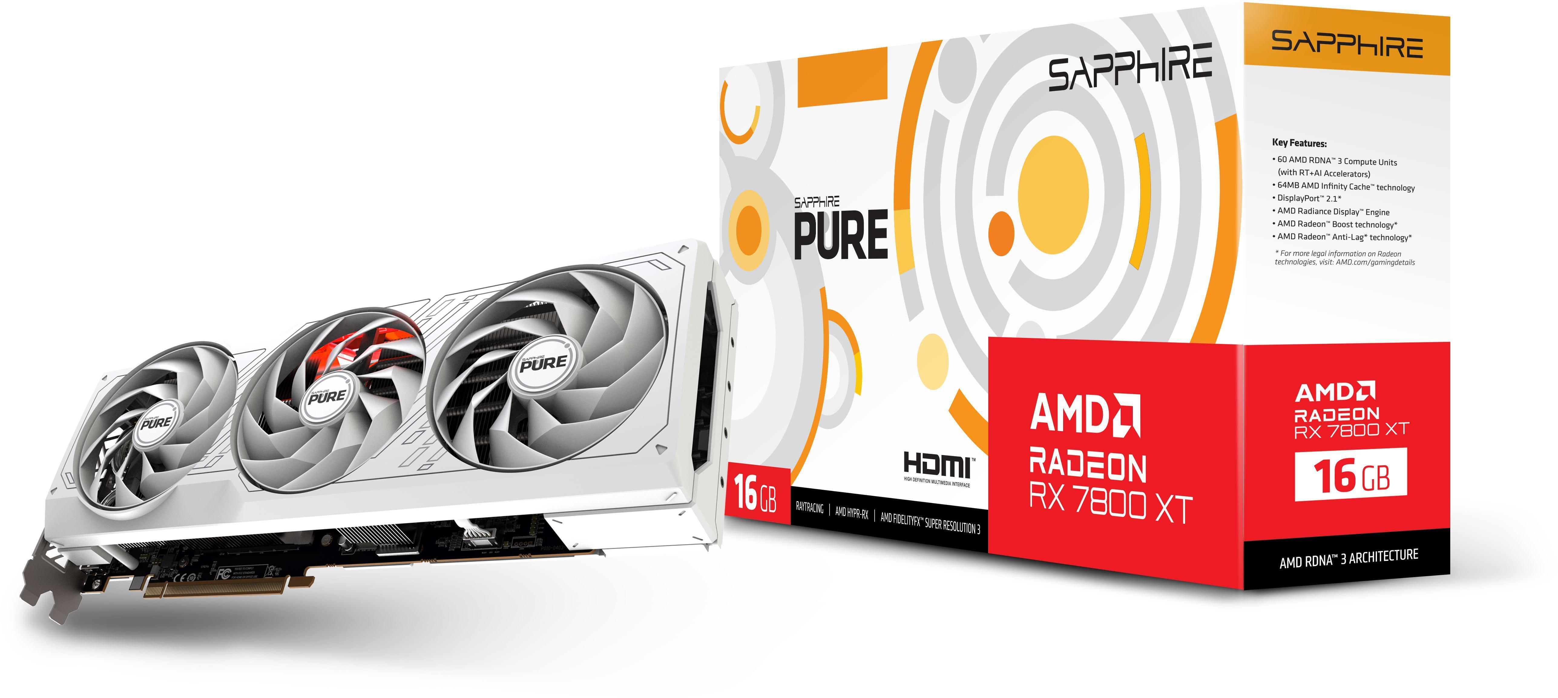 Sapphire - ** B Grade ** Tarjeta Gráfica Sapphire Radeon RX 7800 XT Pure 16GB GDDR6