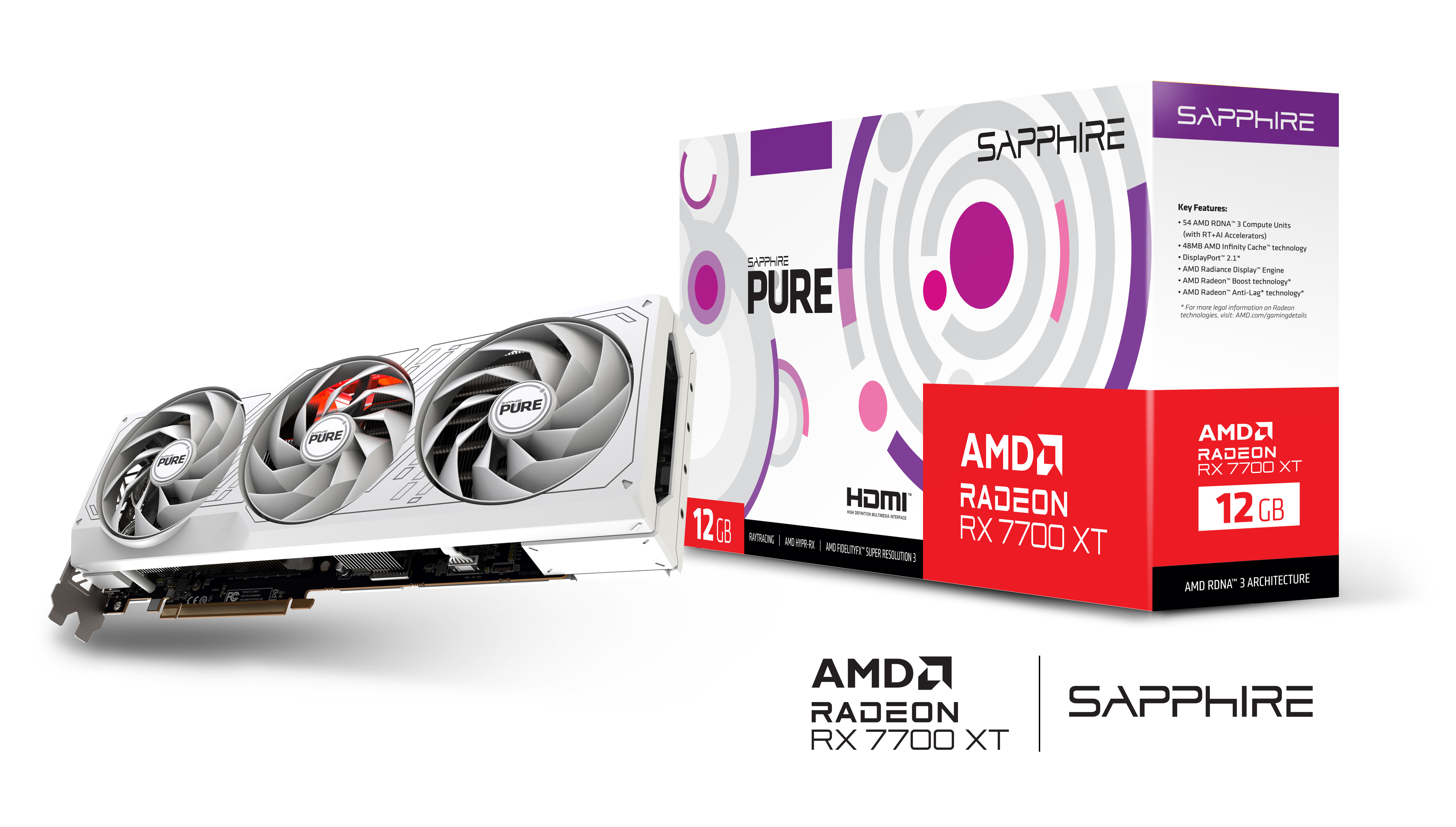 Sapphire - Tarjeta Gráfica Sapphire Radeon RX 7700 XT Pure 12GB GDDR6