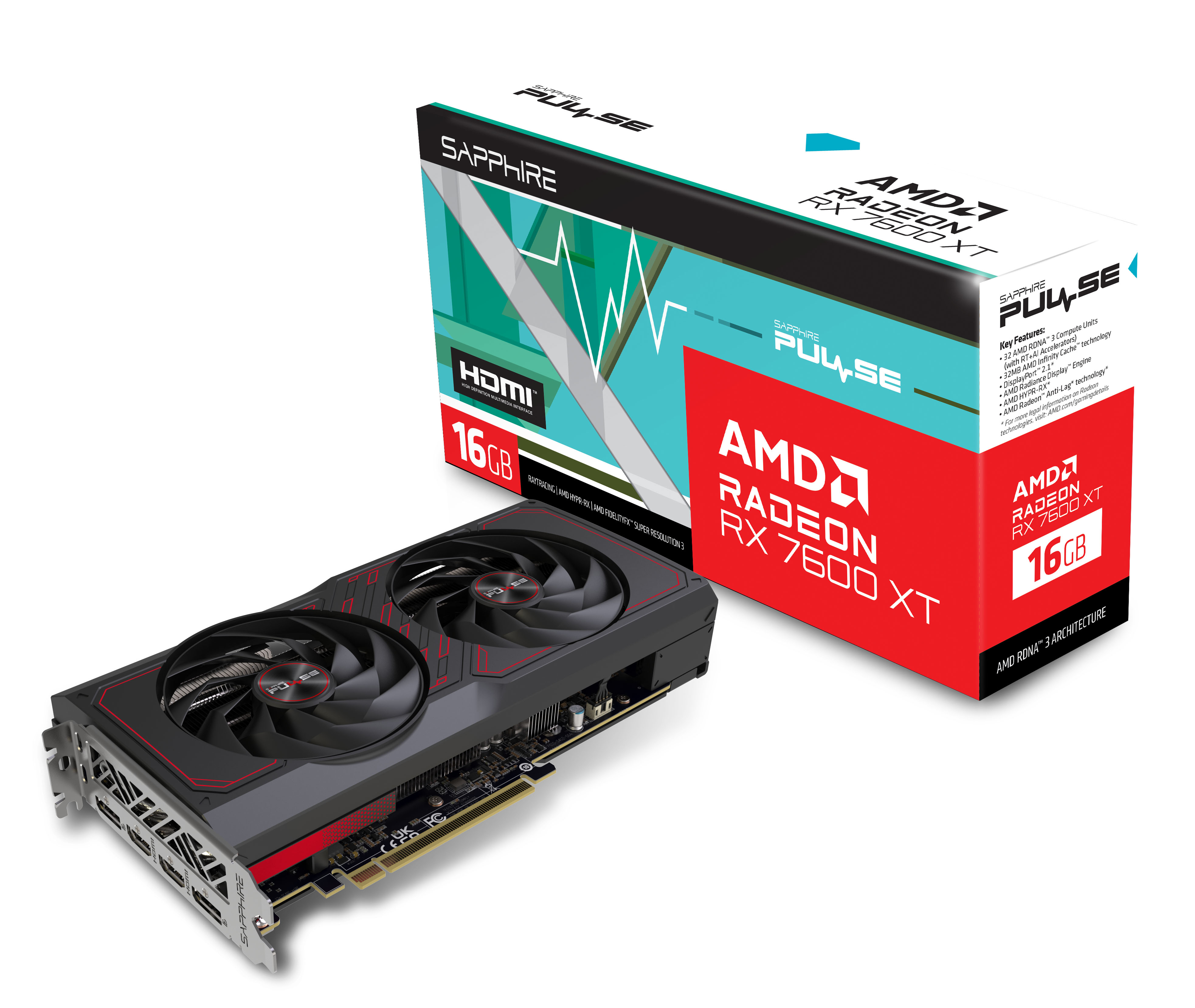 Sapphire - Tarjeta Gráfica Sapphire Radeon RX 7600 XT Pulse Gaming OC 16GB GDDR6