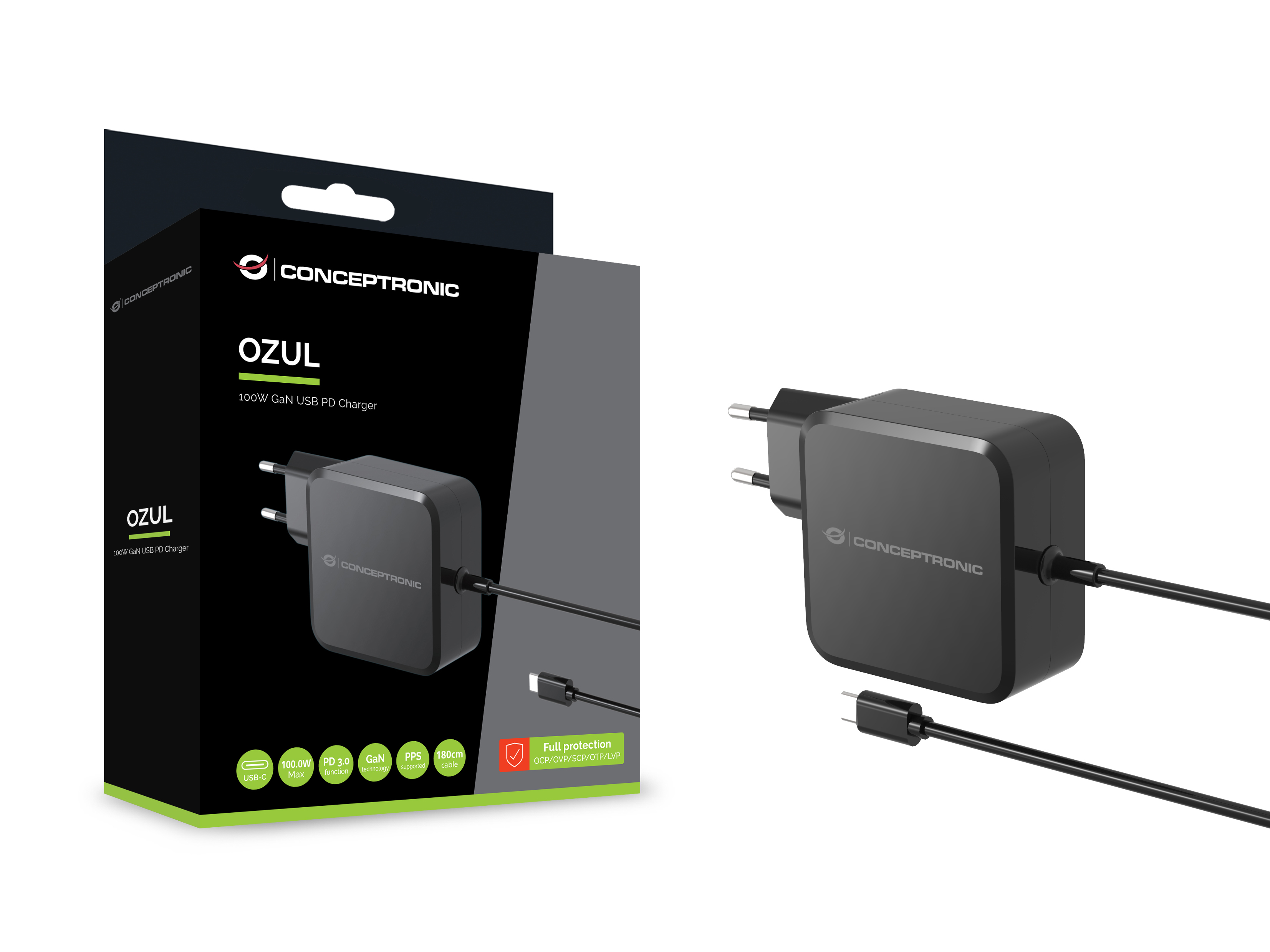 Conceptronic - Cargador Universal GaN Conceptronic 100W USB-C Negro