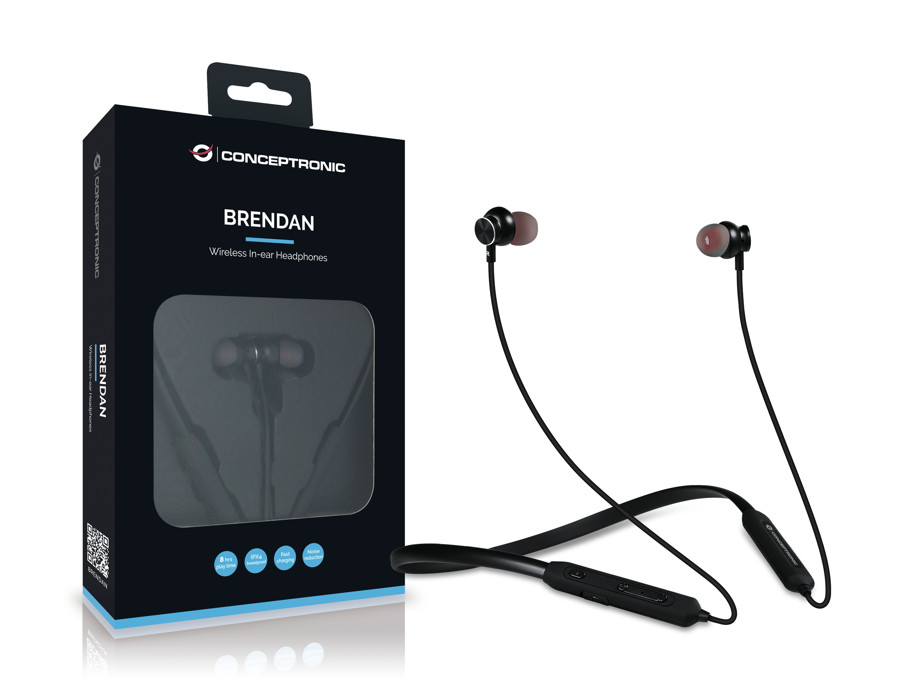 Conceptronic - Earphone Conceptronic BRENDAN01B Bluetooth c/ Cancelamento de ruído