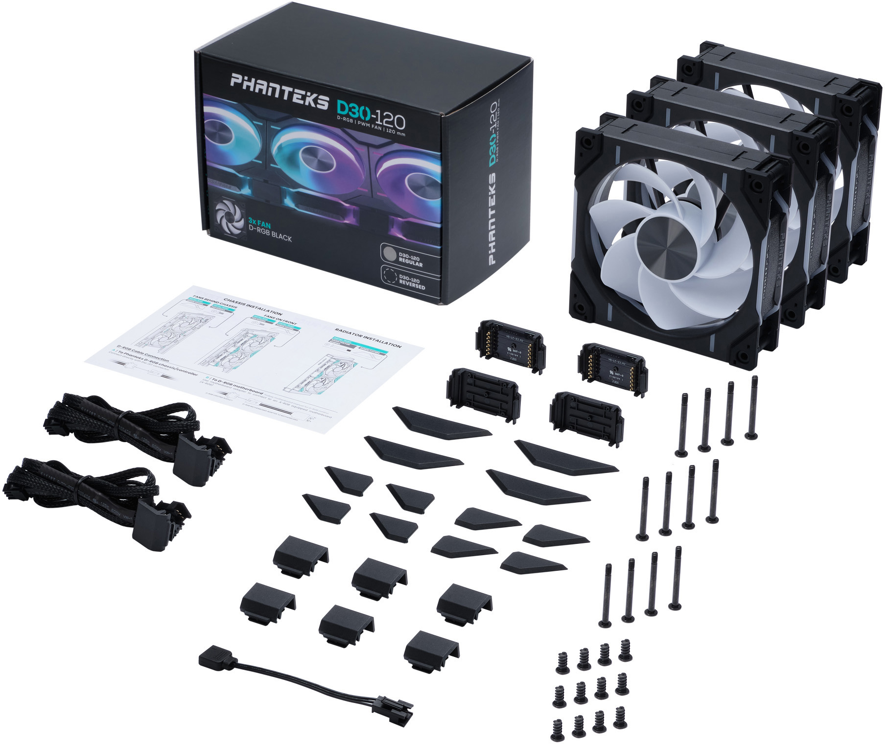 Phanteks - Ventilador Phanteks D30 PWM reverse Airflow D-RGB Negro Pack 3 - 120mm