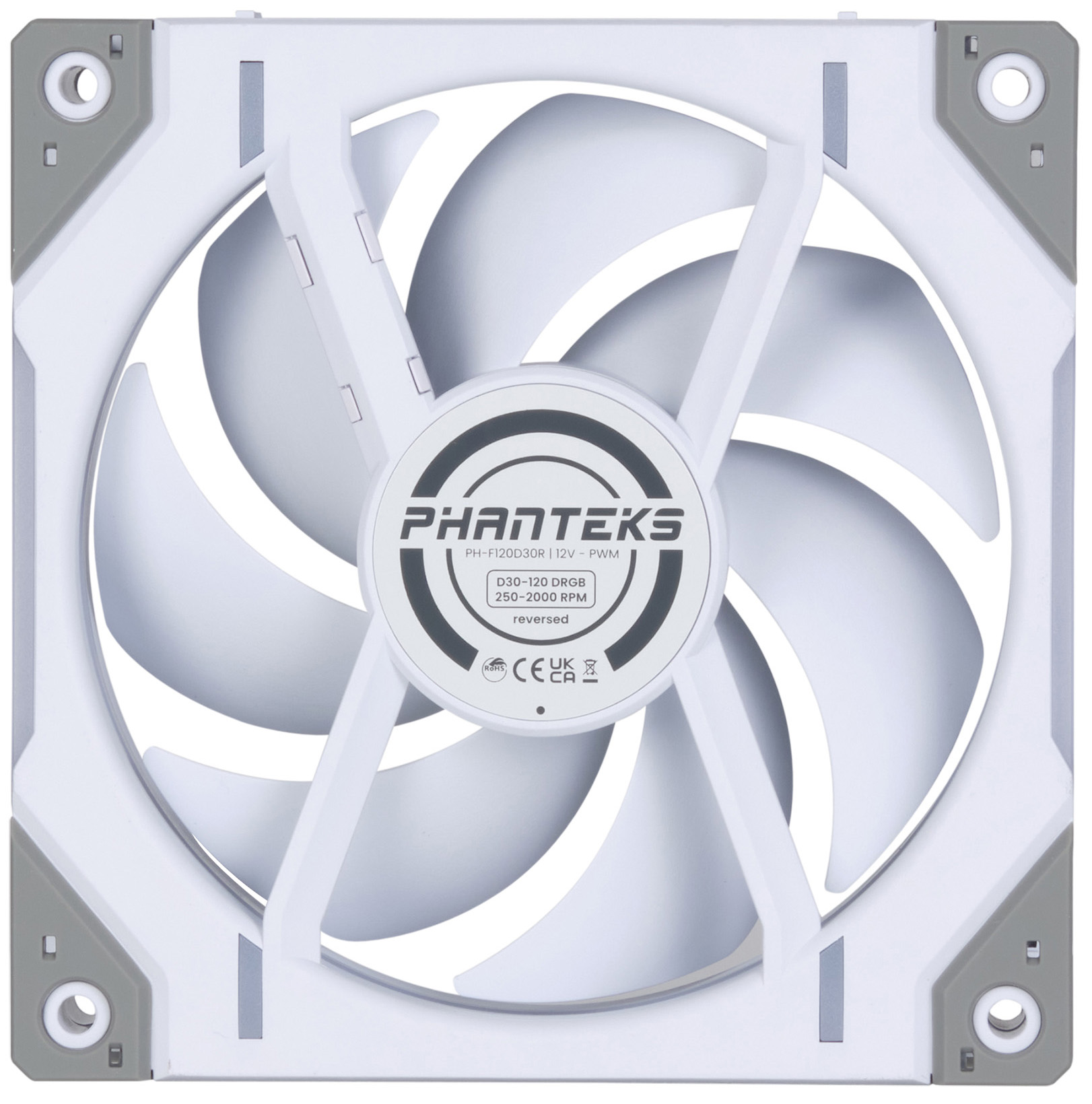 Phanteks - Ventilador Phanteks D30 PWM reverse Airflow D-RGB Blanco Pack 3 - 120mm