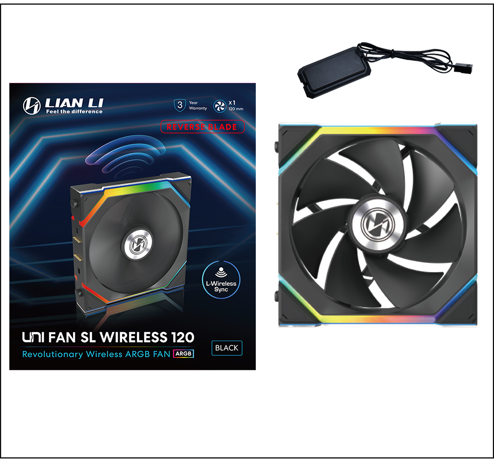 Lian Li - Ventilador Lian Li UNI FAN SL120 Wireless RGB Reverse Blade PWM Negro 120mm