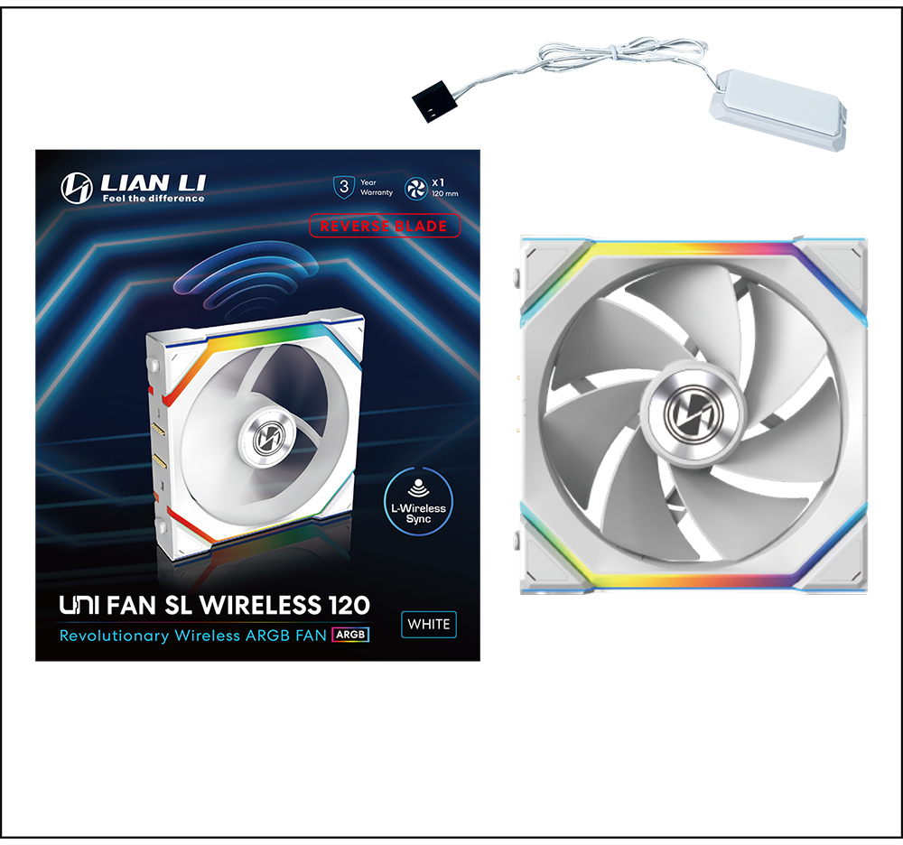 Lian Li - Ventilador Lian Li UNI FAN SL120 Wireless RGB Reverse Blade PWM Blanco 120mm