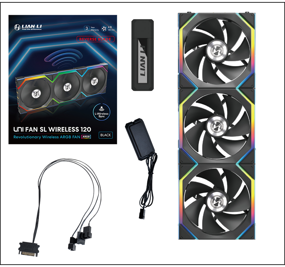 Lian Li - Ventilador Lian Li UNI FAN SL120 Wireless RGB Reverse Blade PWM Negro 120mm (Pack 3)