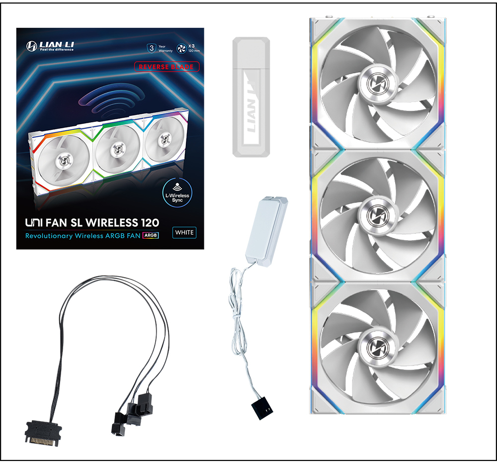 Lian Li - Ventilador Lian Li UNI FAN SL120 Wireless RGB Reverse Blade PWM Blanco 120mm (Pack 3)