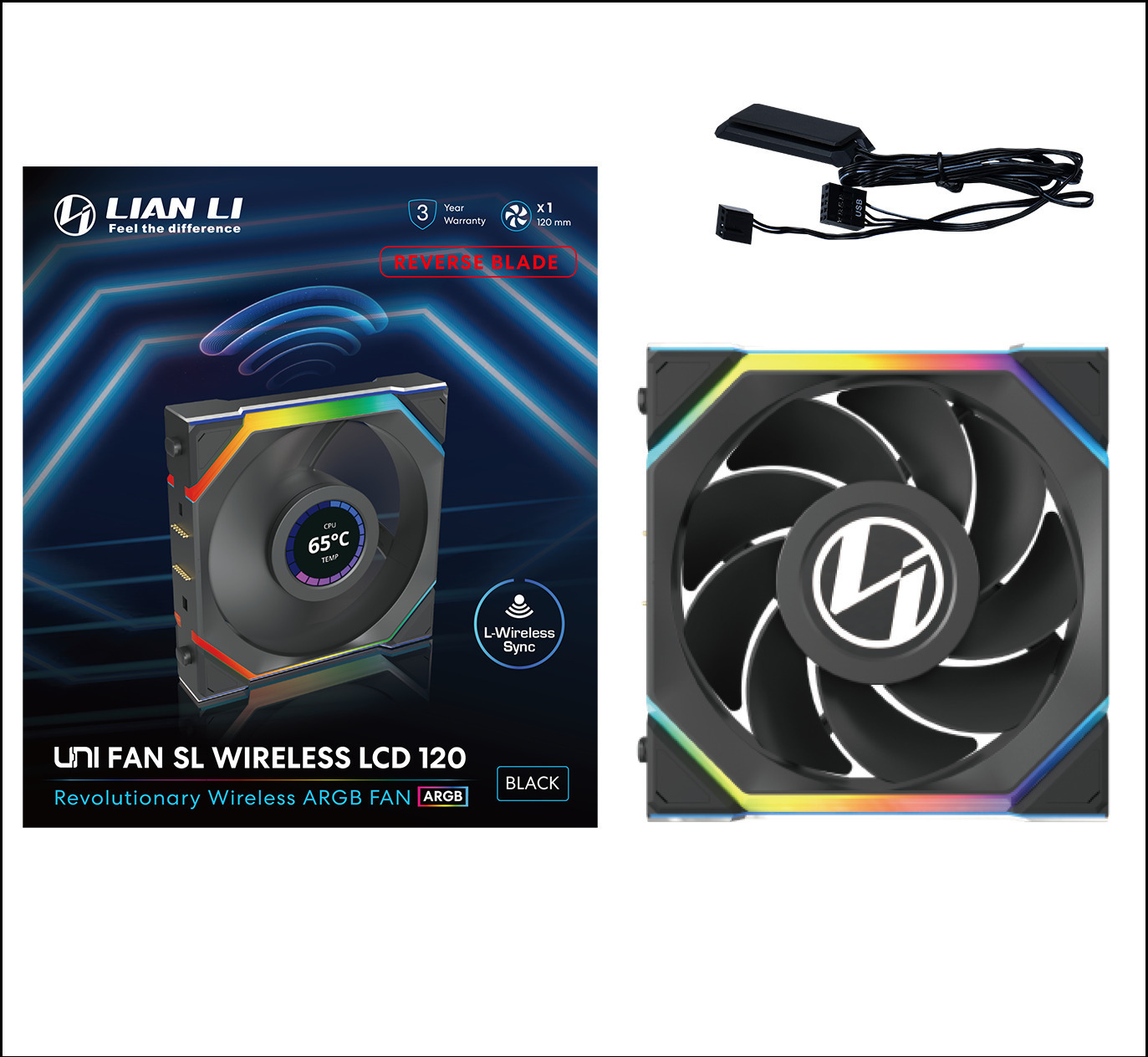 Lian Li - Ventilador Lian Li UNI FAN SL120 LCD Wireless RGB Reverse Blade PWM Negro 120mm