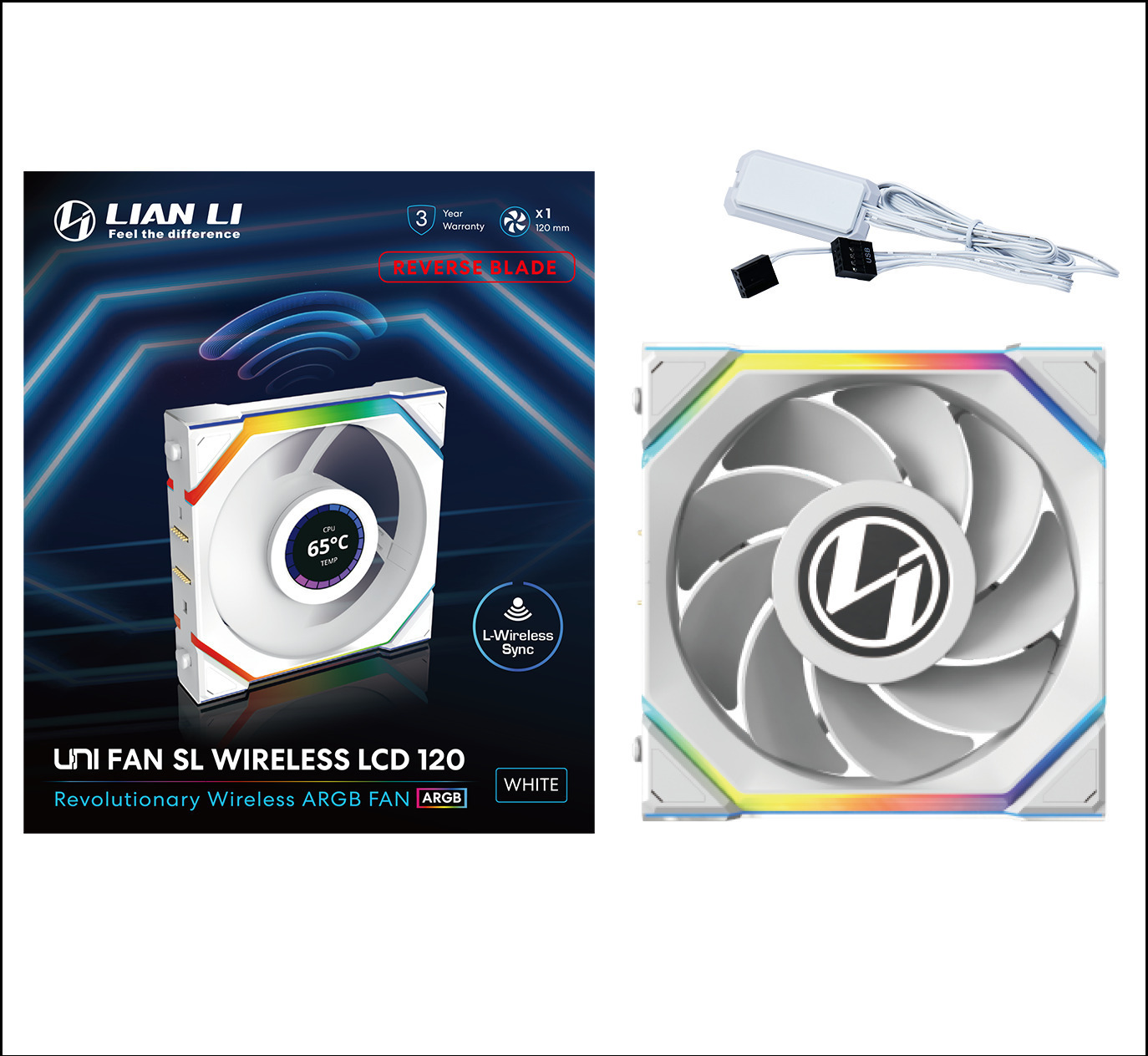 Lian Li - Ventilador Lian Li UNI FAN SL120 LCD Wireless RGB Reverse Blade PWM Blanco 120mm