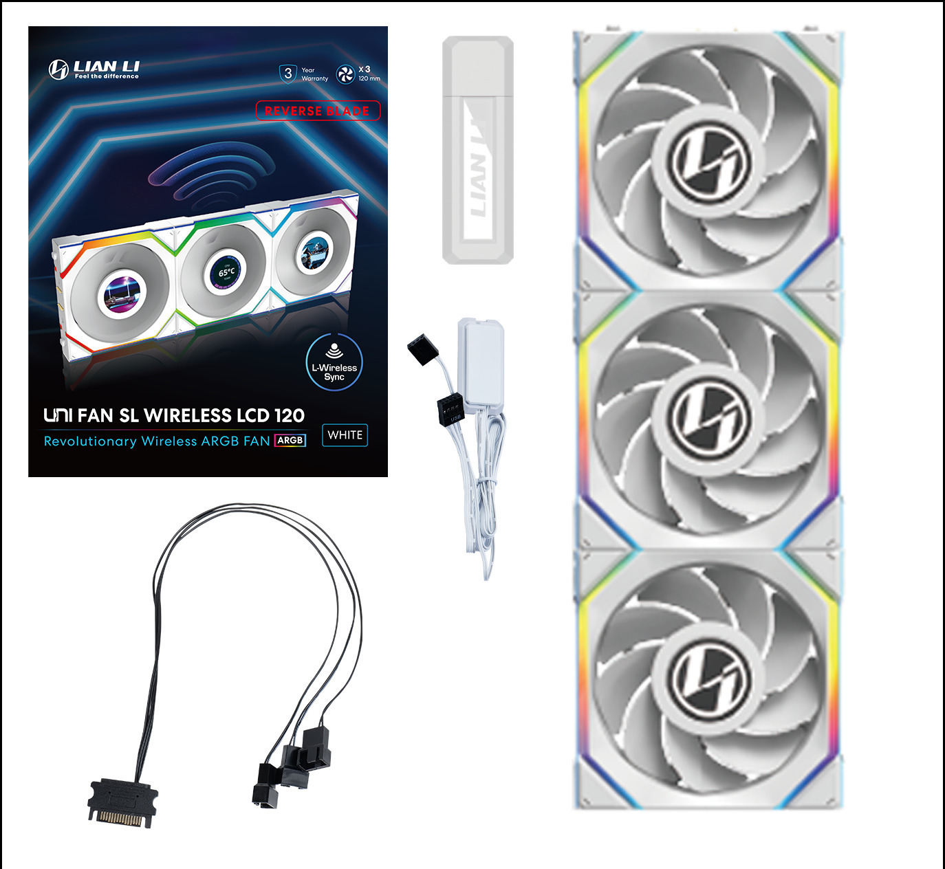 Lian Li - Ventilador Lian Li UNI FAN SL120 LCD Wireless RGB Reverse Blade PWM Blanco 120mm (Pack 3)