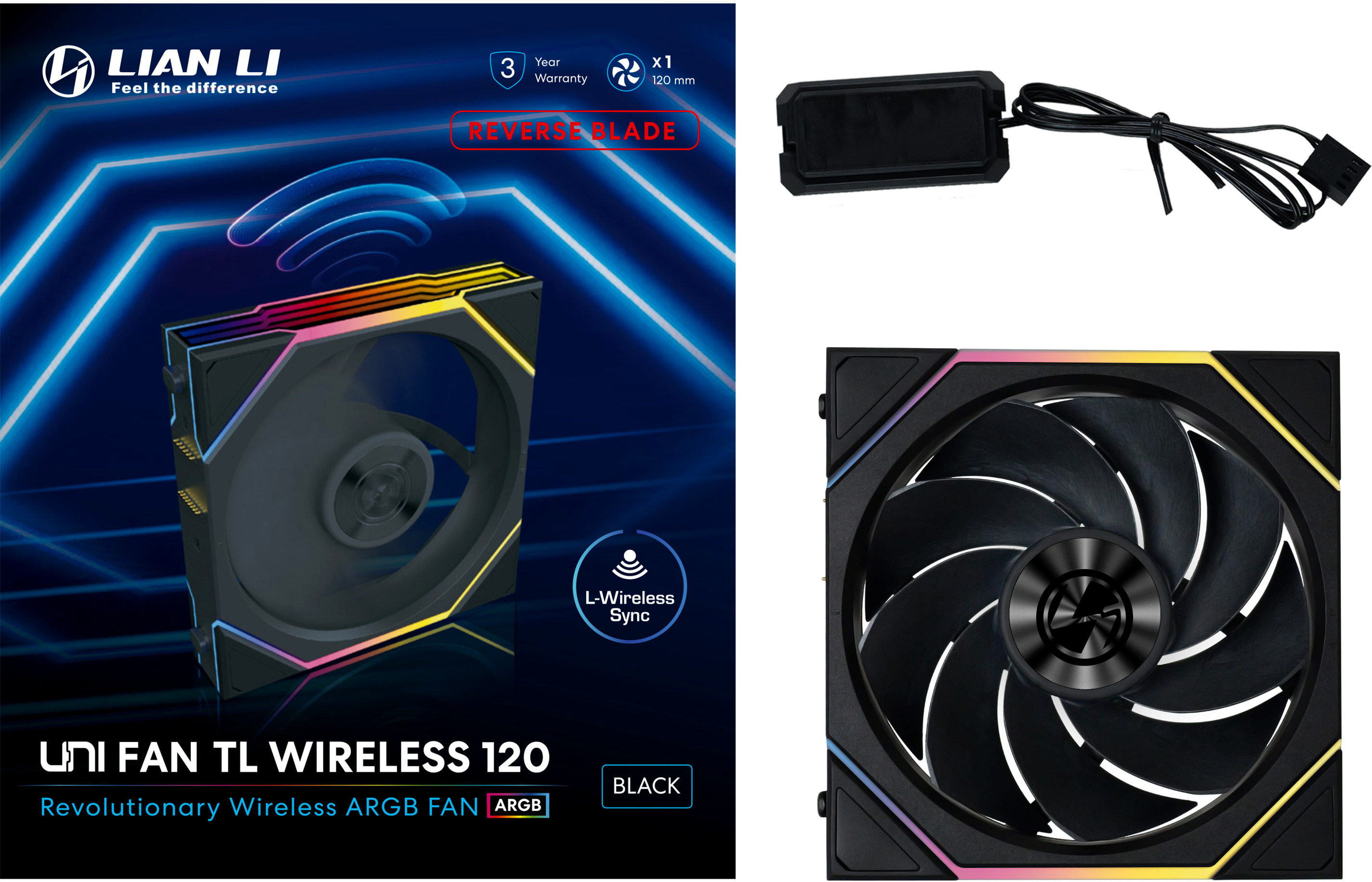 Lian Li - Ventilador Lian Li UNI FAN TL120 RGB Wireless Reverse PWM Negro 120mm