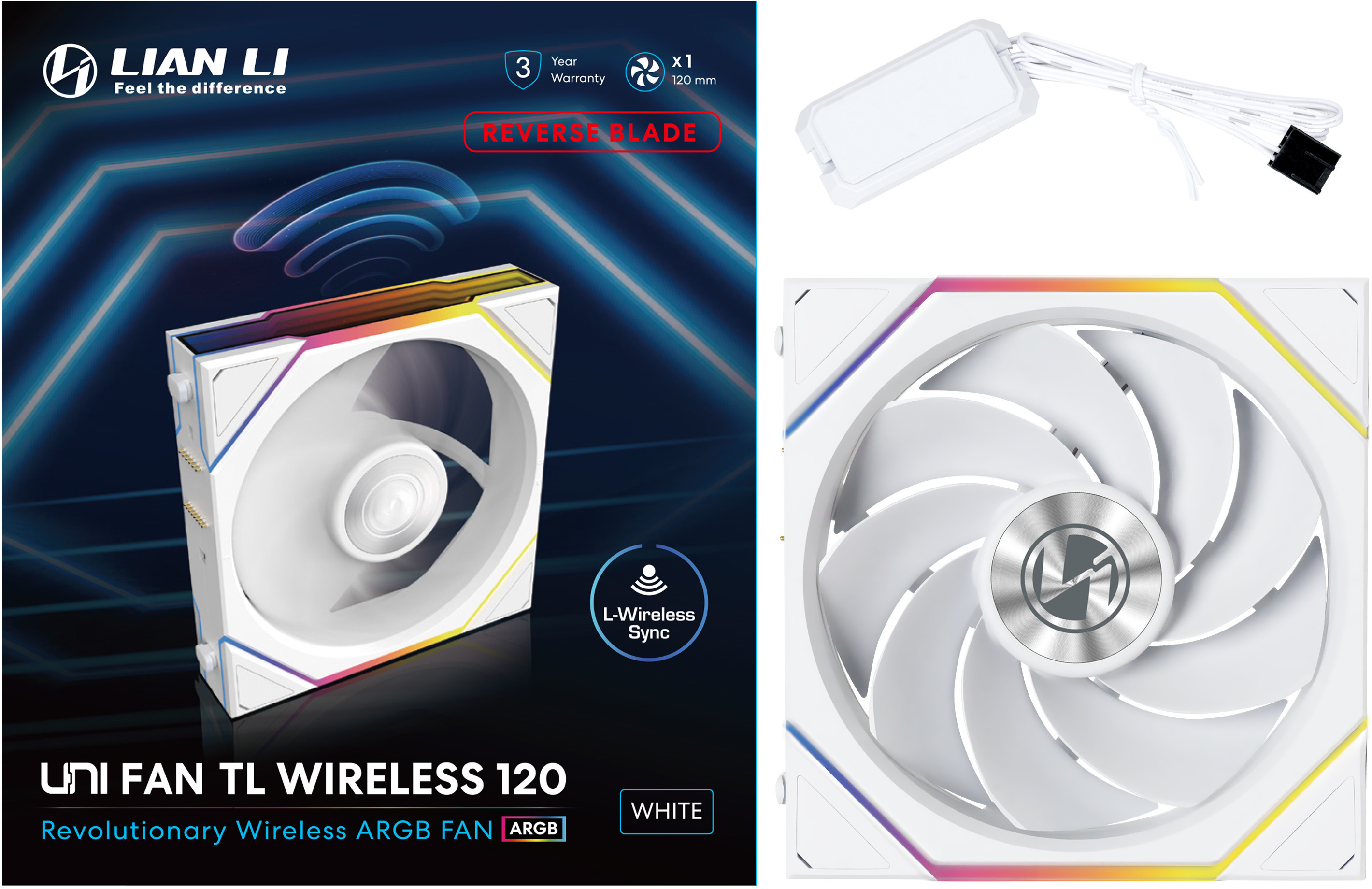 Lian Li - Ventilador Lian Li UNI FAN TL120 RGB Wireless Reverse PWM Blanco 120mm