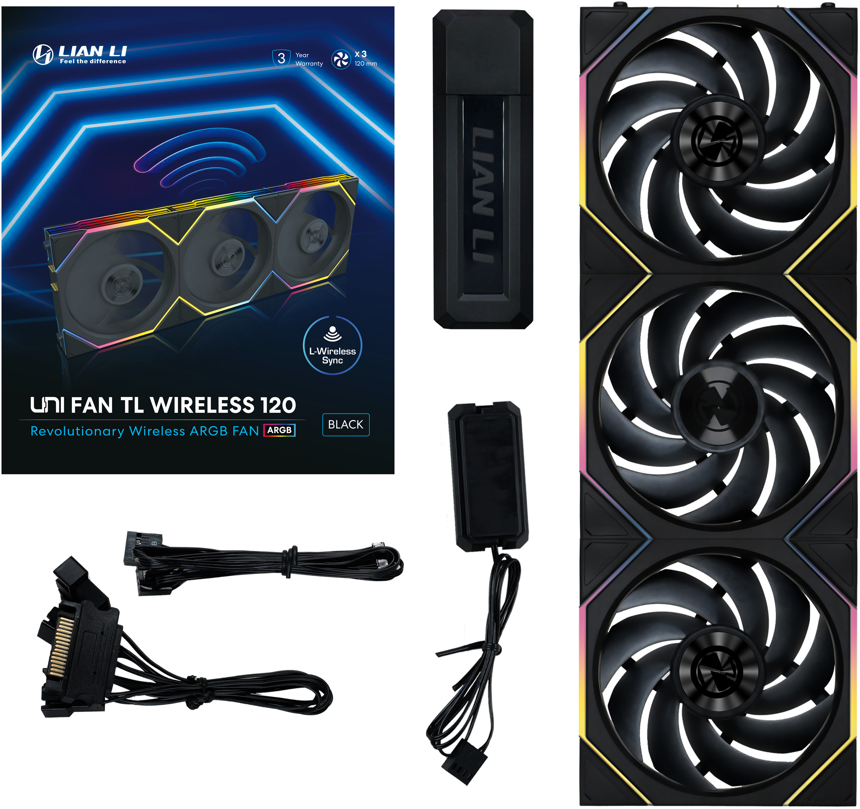 Lian Li - Ventilador Lian Li UNI FAN TL120 Wireless RGB PWM Negro 120mm (Pack 3)