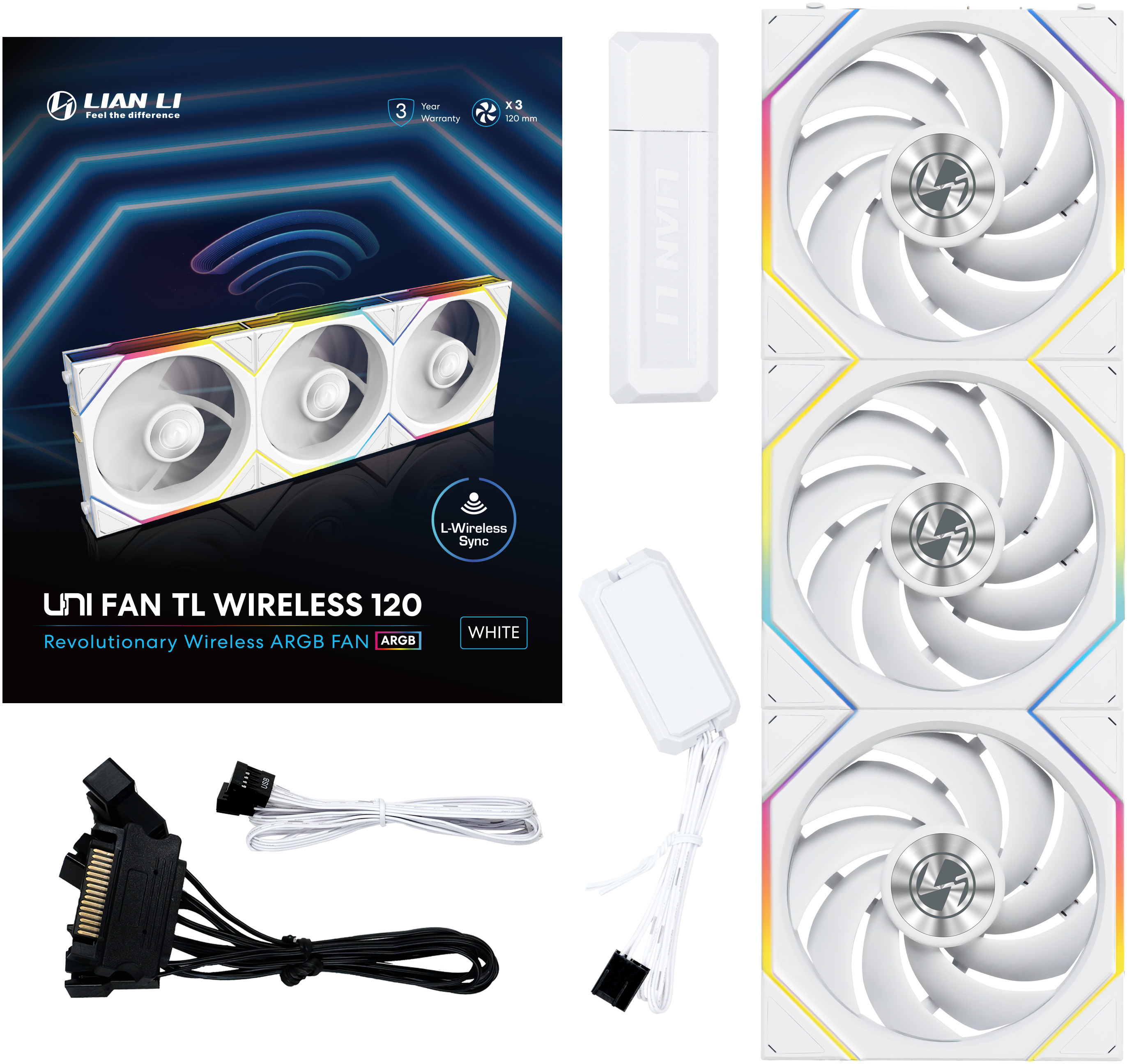 Lian Li - Ventilador Lian Li UNI FAN TL120 Wireless RGB PWM Blanco 120mm (Pack 3)