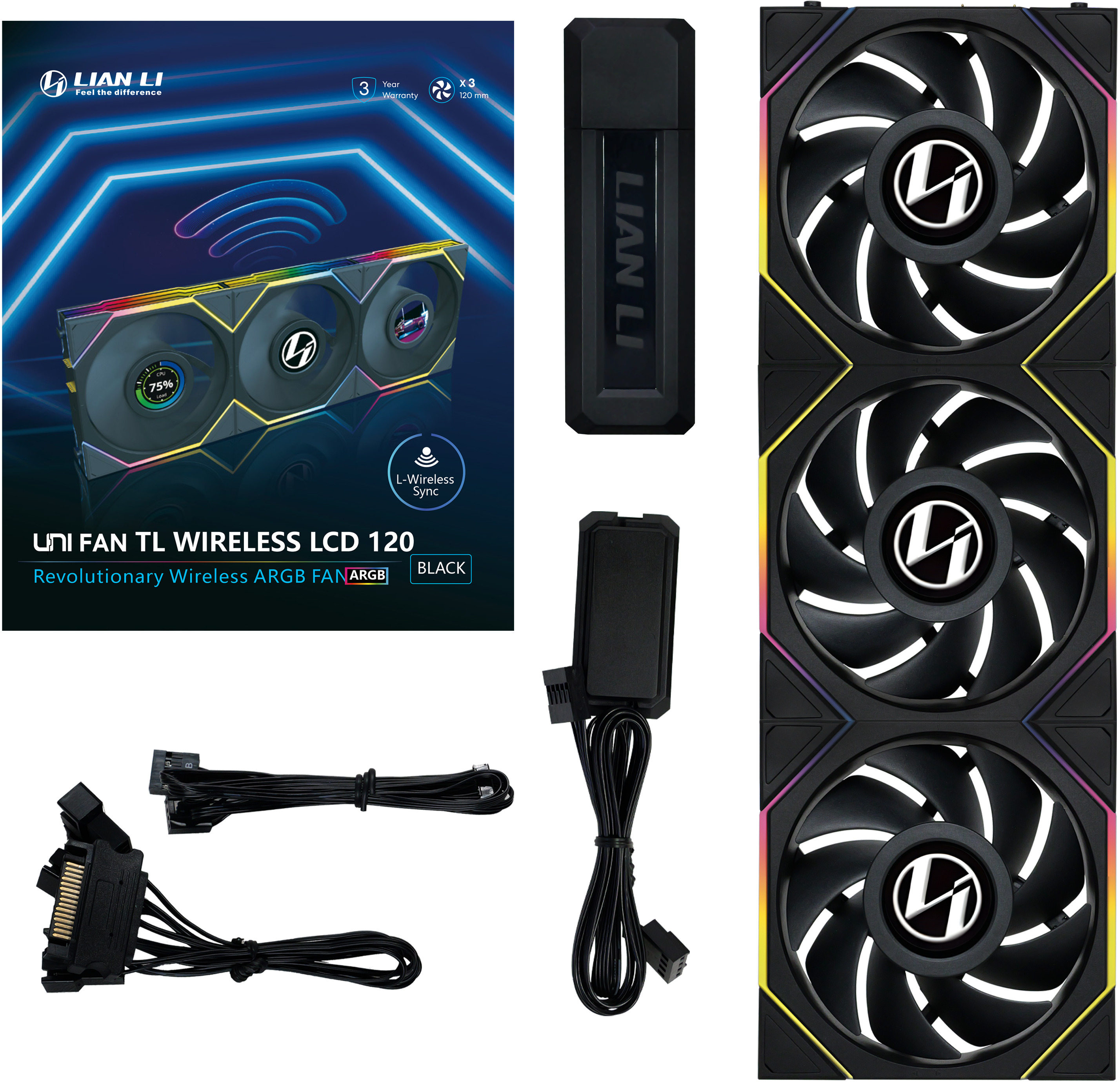 Lian Li - Ventilador Lian Li UNI FAN TL120 LCD Wireless RGB PWM Negro 120mm (Pack 3)