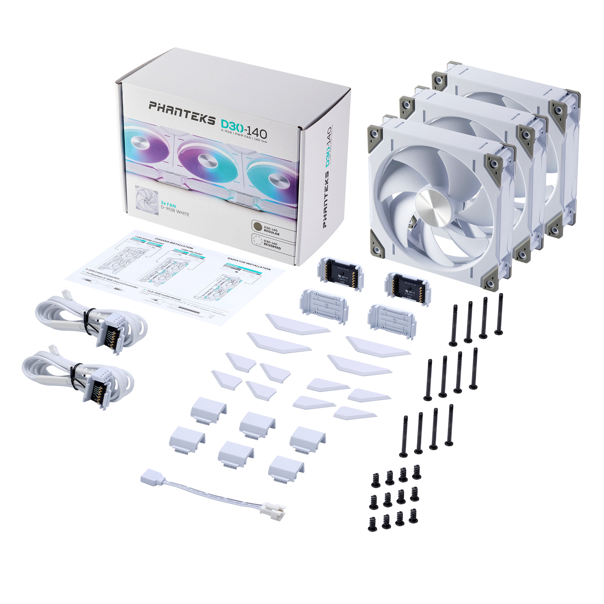 Phanteks - Ventilador Phanteks D30 PWM D-RGB Blanco Pack 3 - 140mm