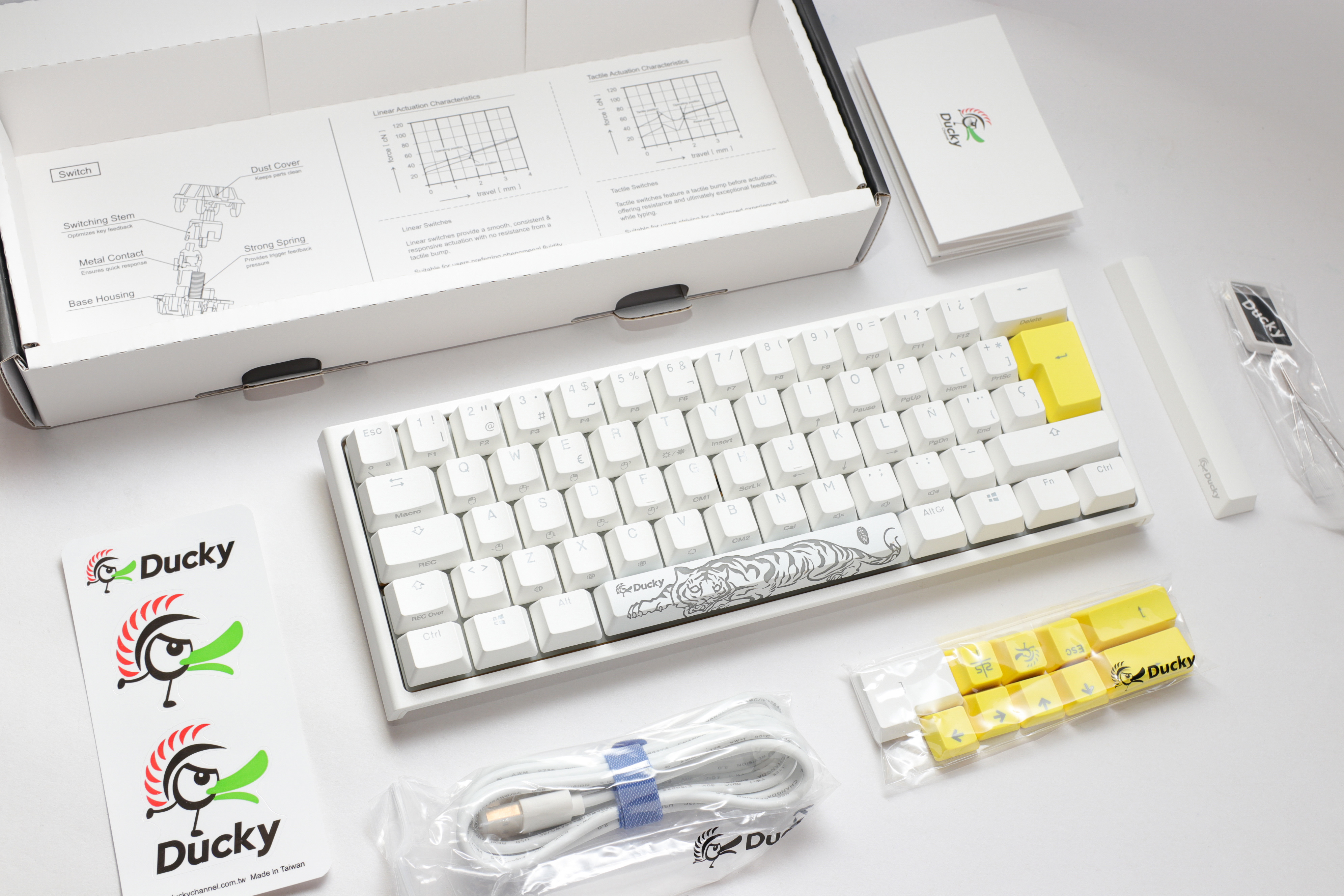 Ducky - Teclado Ducky ONE 2 PRO Classic Mini 60% Pure White, Kailh Red, RGB, PBT - Mecánico (ES)