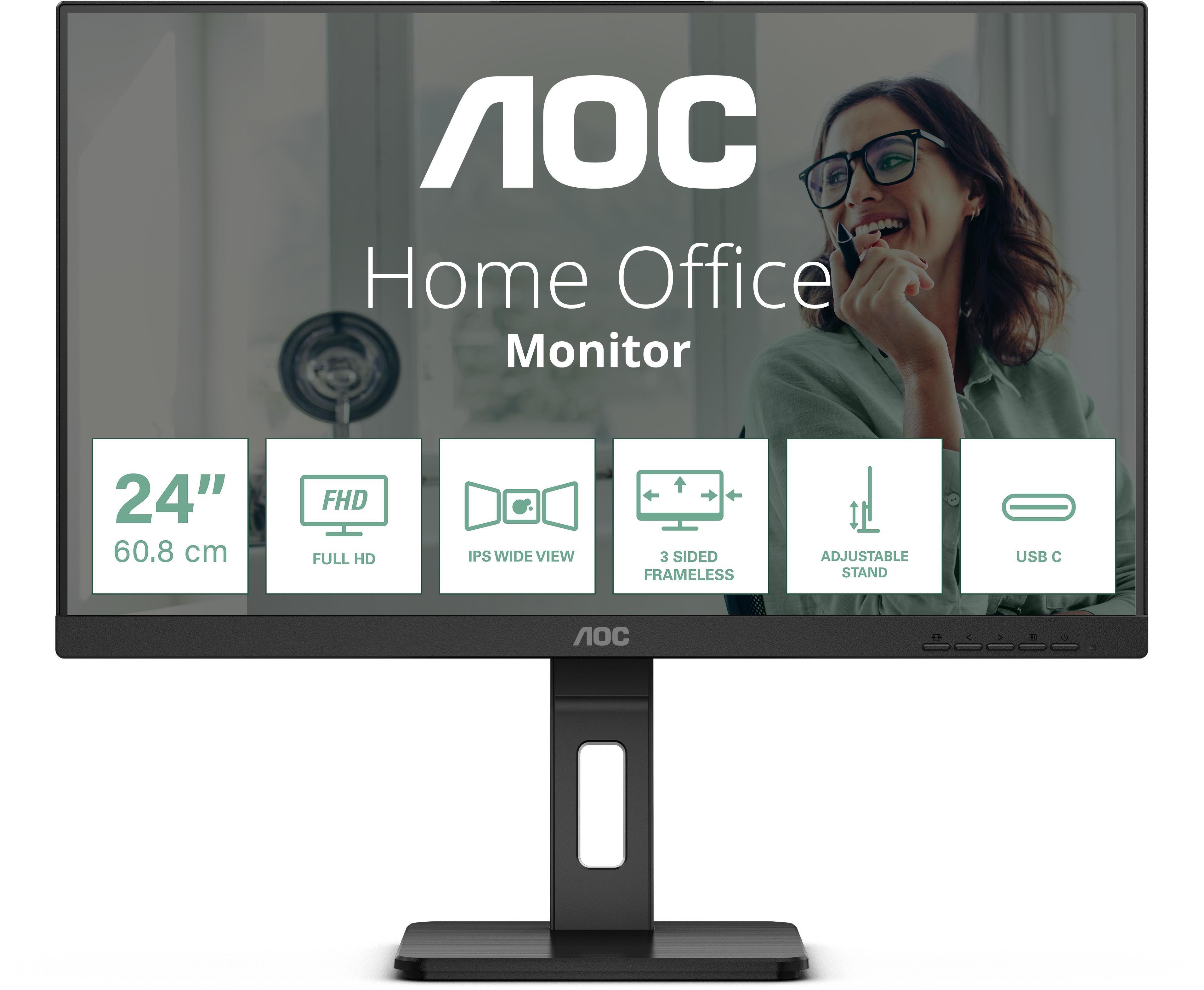 AOC - Monitor AOC 23.8" 24P3CV IPS FHD 75Hz c/ Ajuste em altura