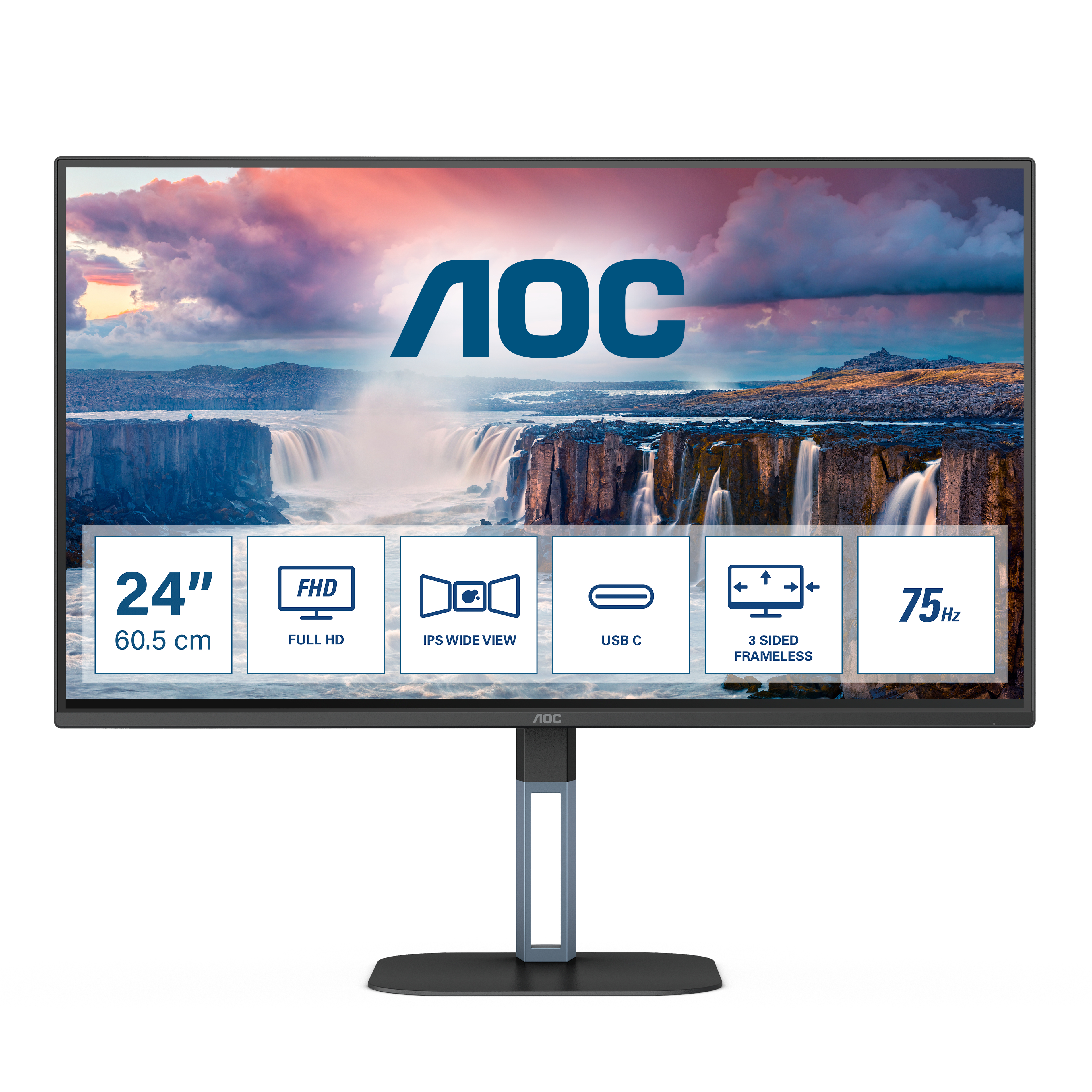 Monitor AOC 23.8" 24V5C/BK IPS FHD 75Hz 1ms USB-C 3.2 ( DP alt + PD65W) Low Blue Light